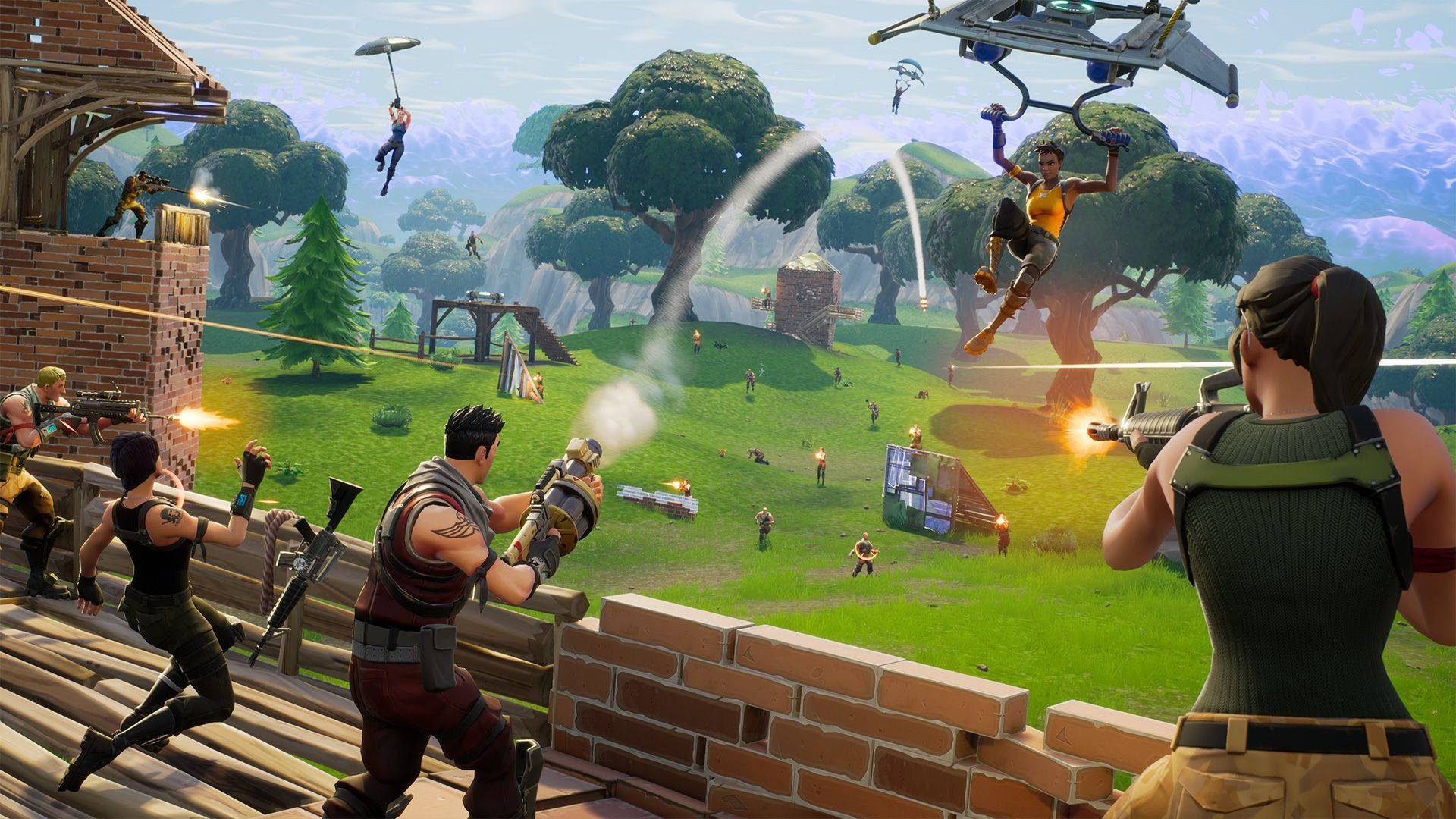 Fortnite Battle Royale, grassy island, trees, Full HD Desktop Wallpaper