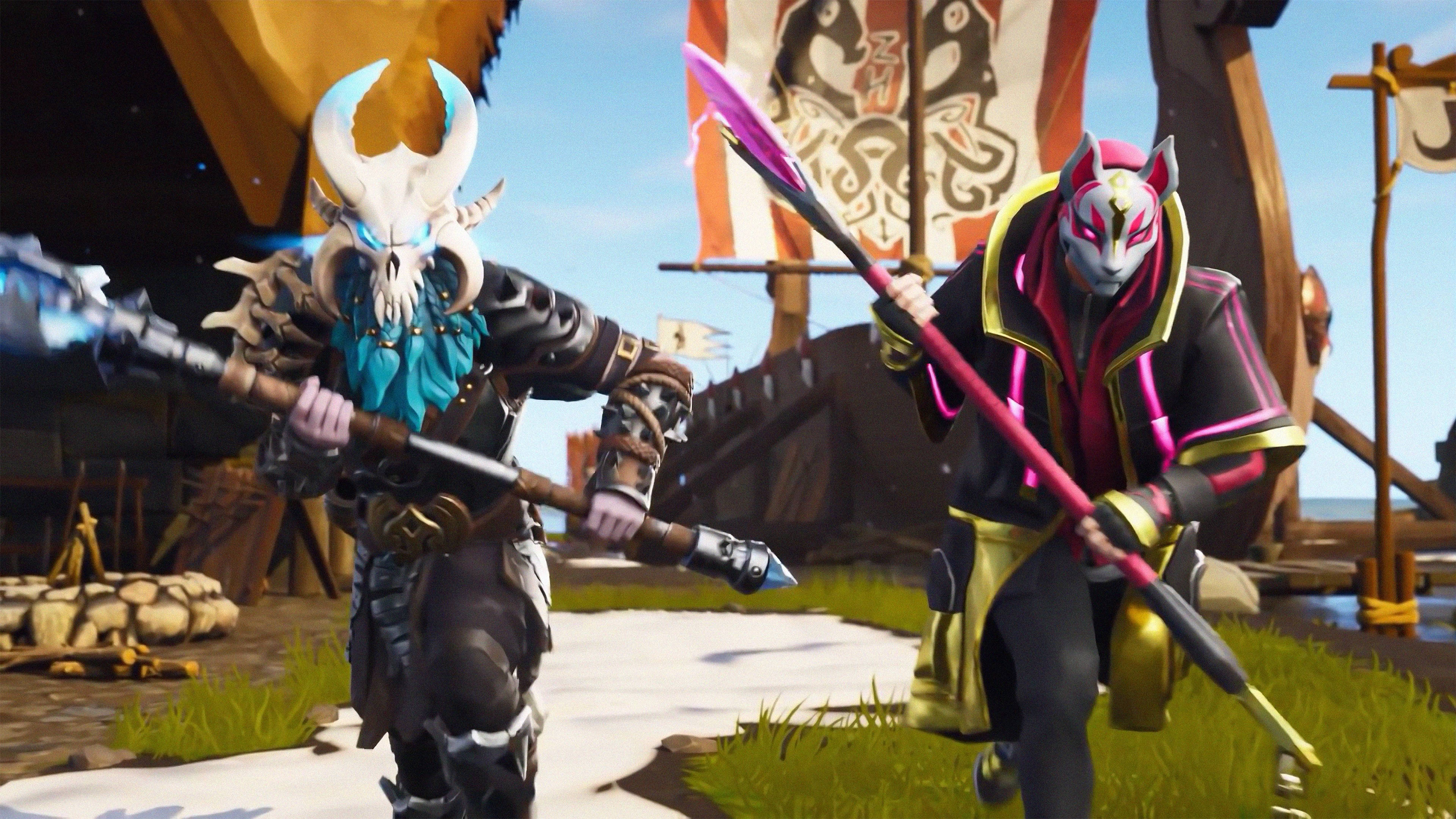 Fortnite, stylized fantasy warriors, vibrant digital arena, 4K Desktop Wallpaper