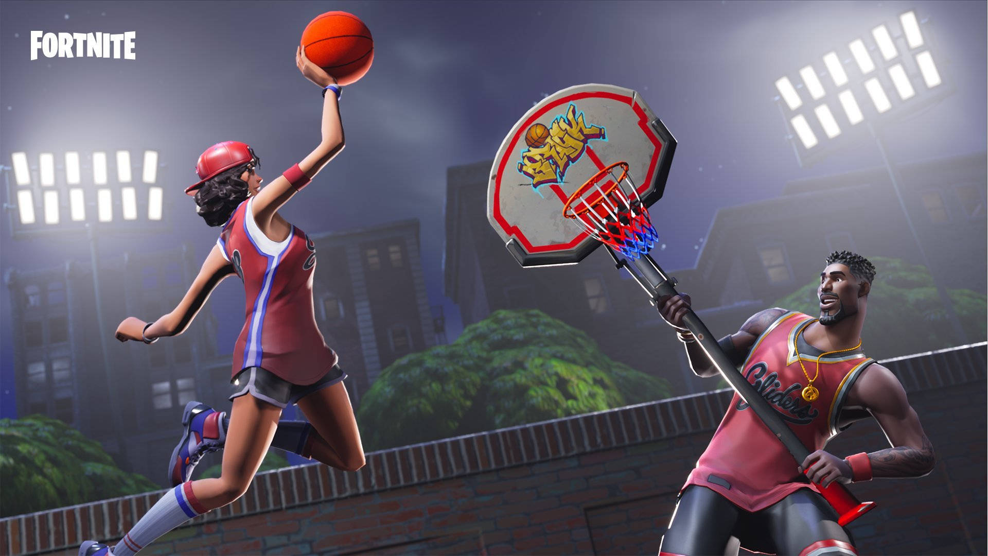 Fortnite Battle Royale, basketball, stadium lights, Full HD Desktop Wallpaper