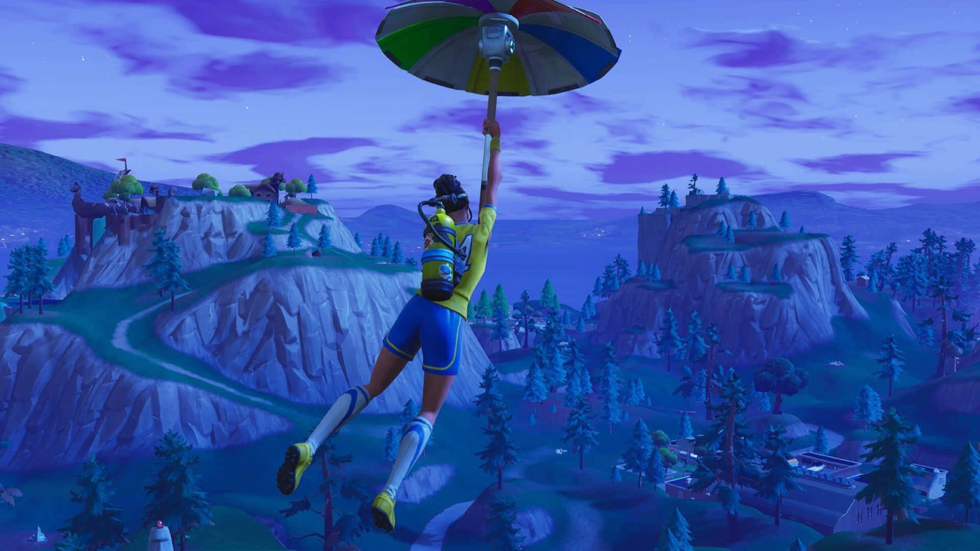 Fortnite, Fortnite character, rainbow umbrella, Full HD Desktop Wallpaper