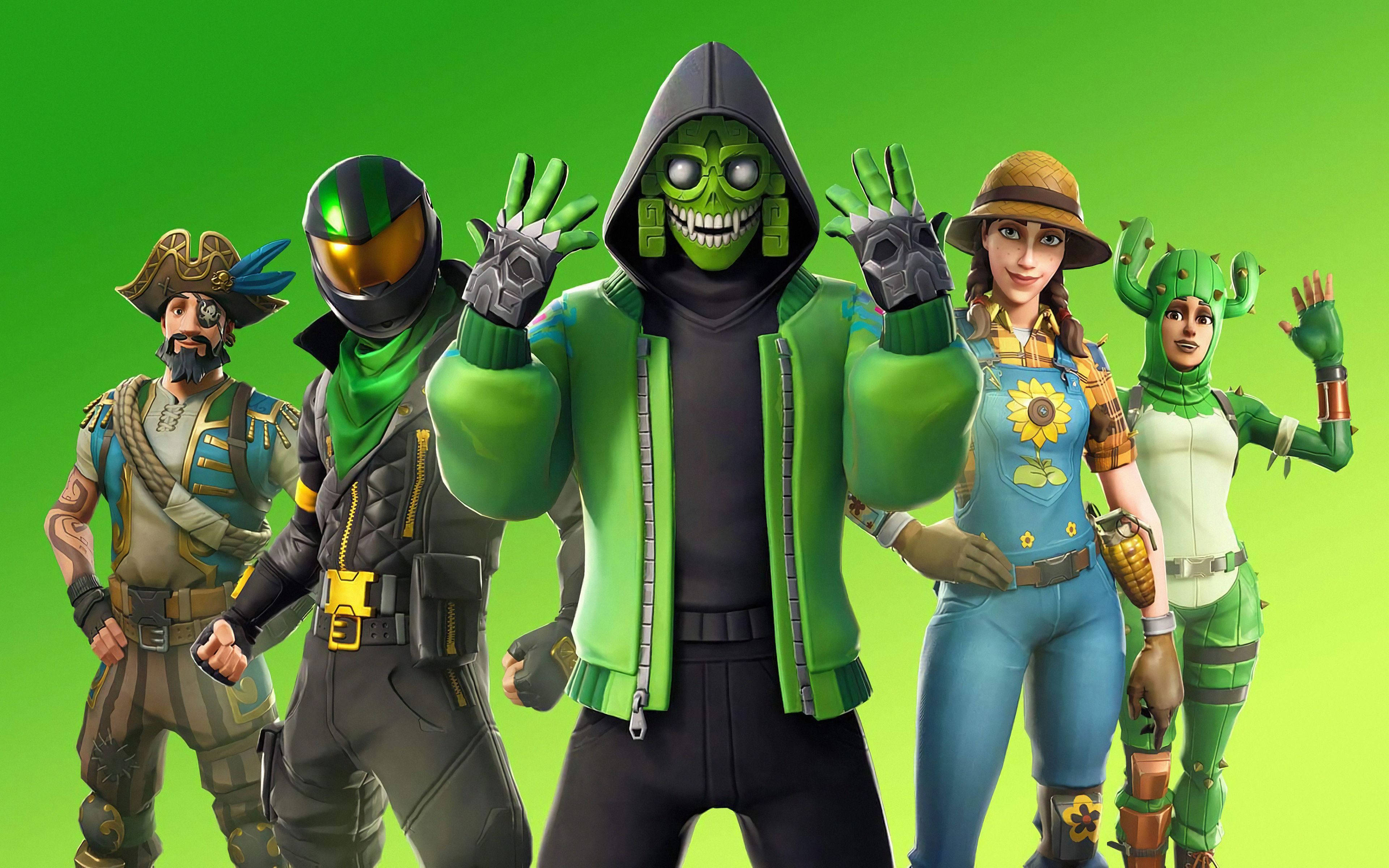 Fortnite Chapter 2 Season 6, green outfits, vibrant green, 4K Desktop Wallpaper