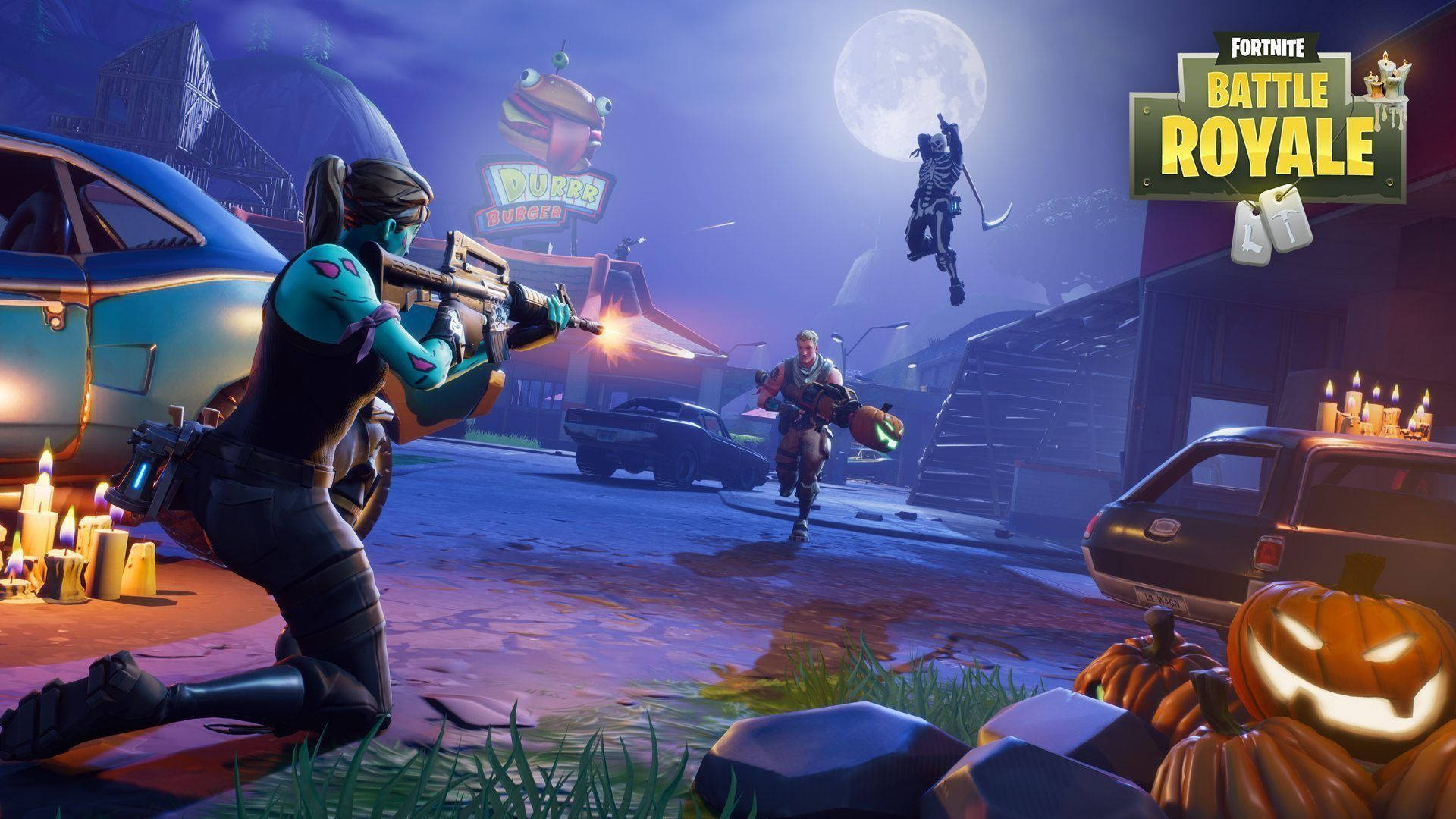 Fortnite Chapter 2 Season 6, full moon, Halloween-themed urban street, Full HD Desktop Wallpaper