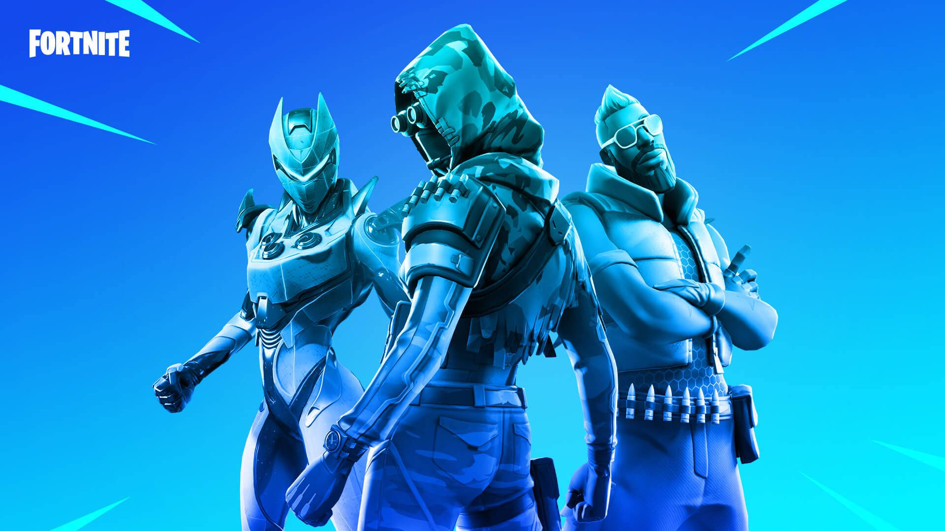 Fortnite Chapter 2 Season 6, blue armor, vibrant blue gradient background, Full HD Desktop Wallpaper