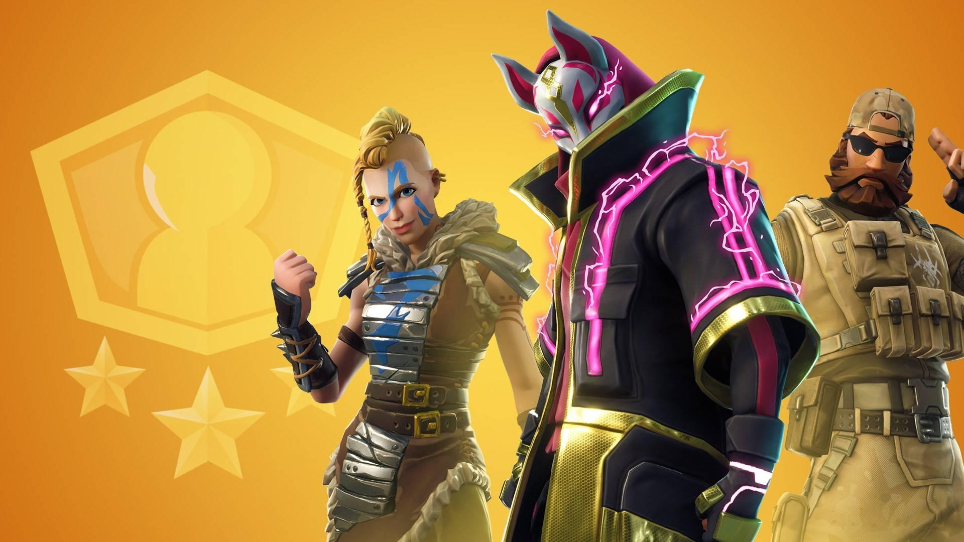 Fortnite, orange background, stars, Full HD Desktop Wallpaper