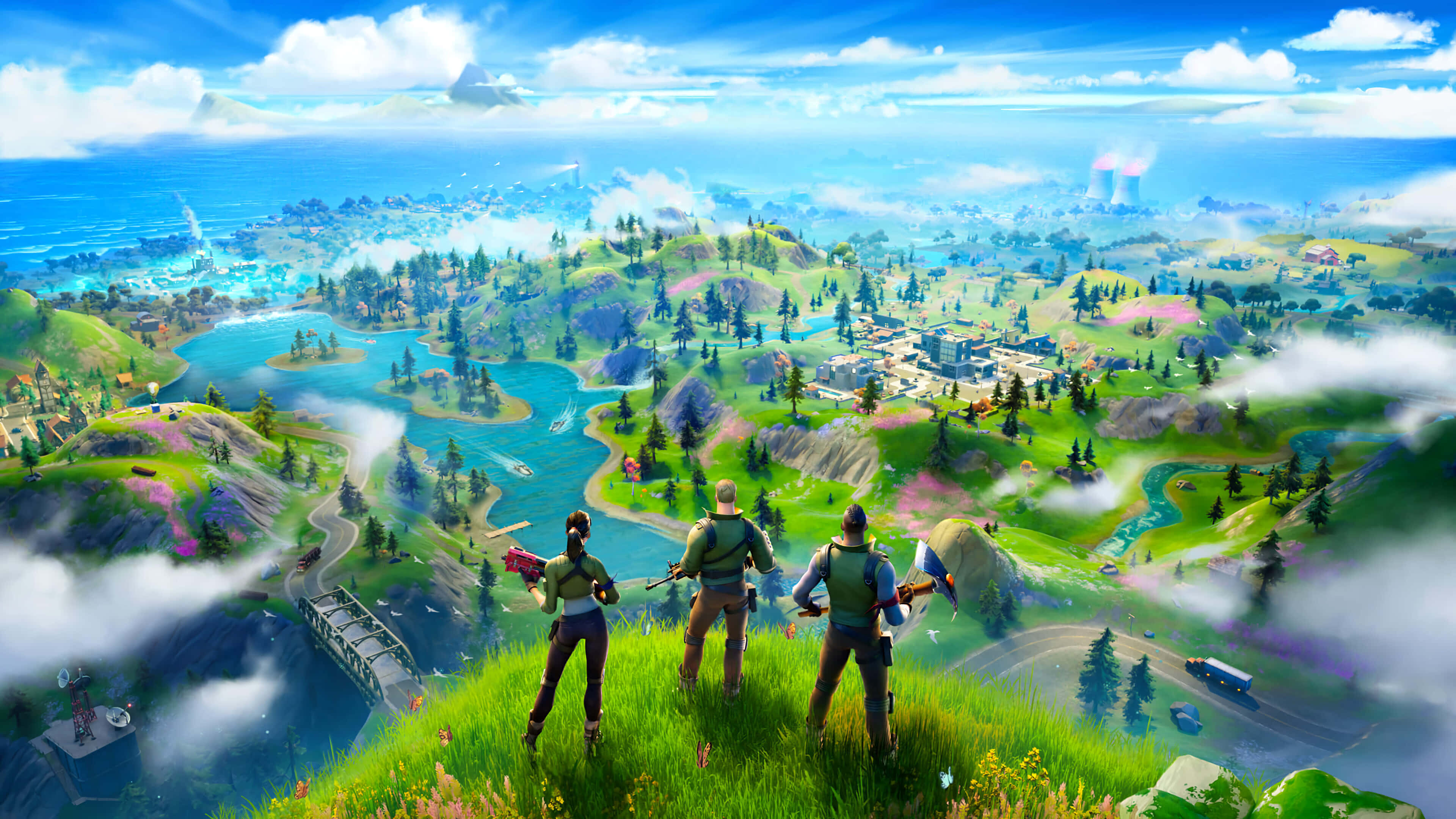 Fortnite Chapter 2, grass cliff, vibrant island, 4K Desktop Wallpaper