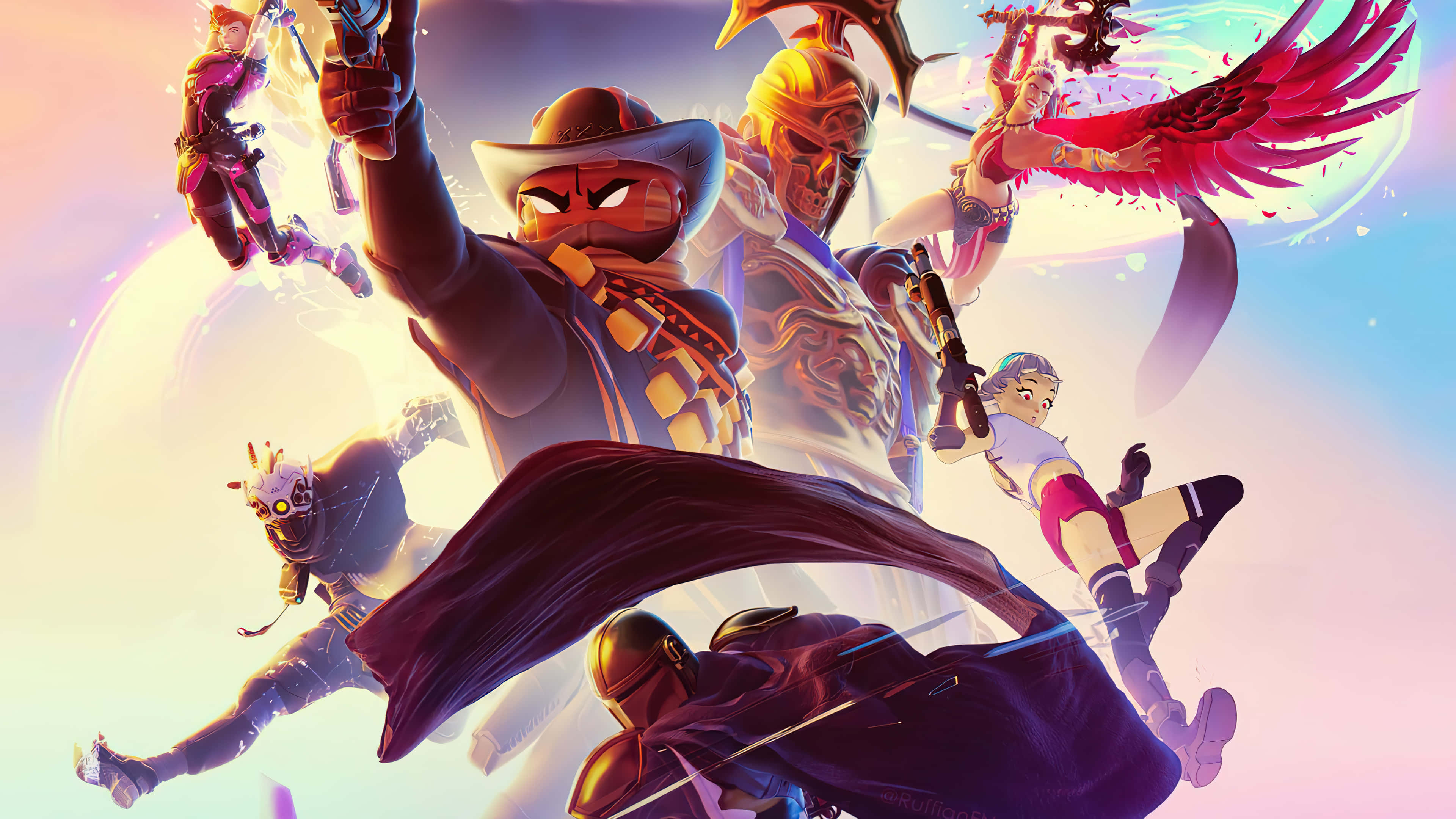 Fortnite Chapter 2, dynamic characters, midair combat, 4K Desktop Wallpaper