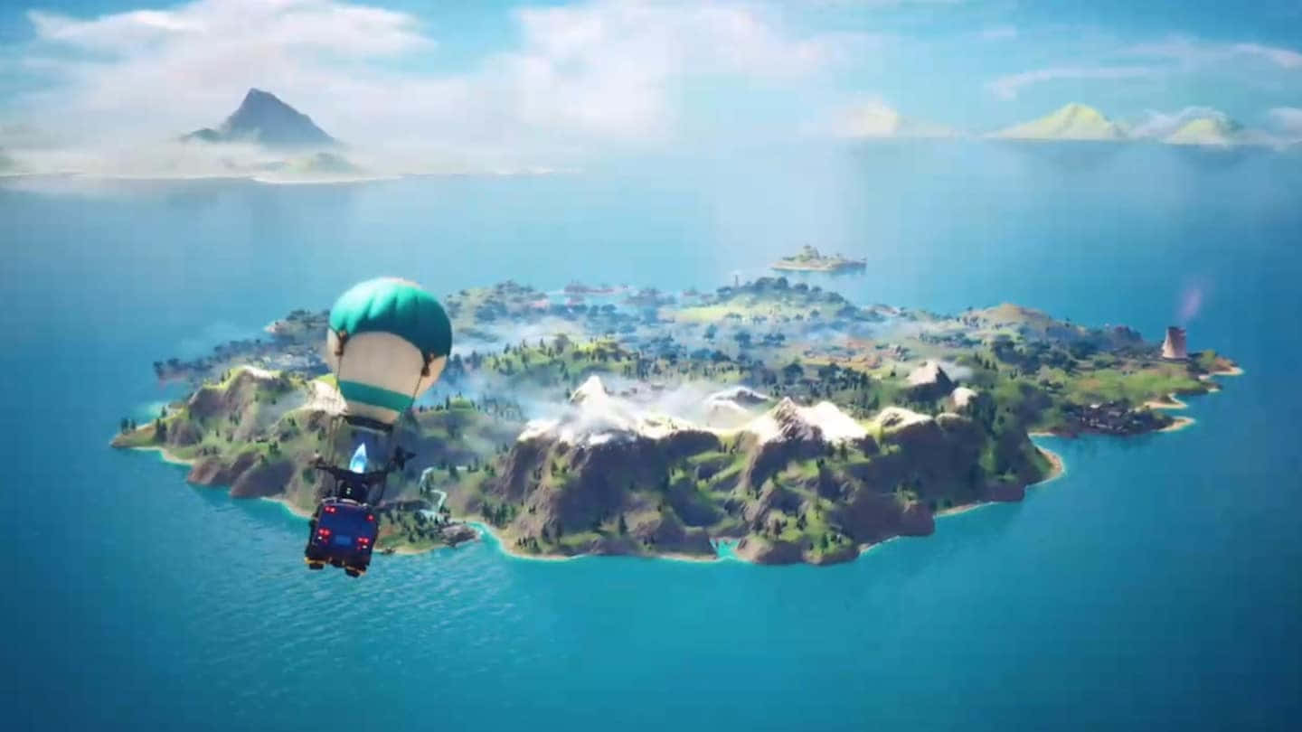 Fortnite Chapter 2 Season 7, hot air balloon, vibrant island, HD Desktop Wallpaper