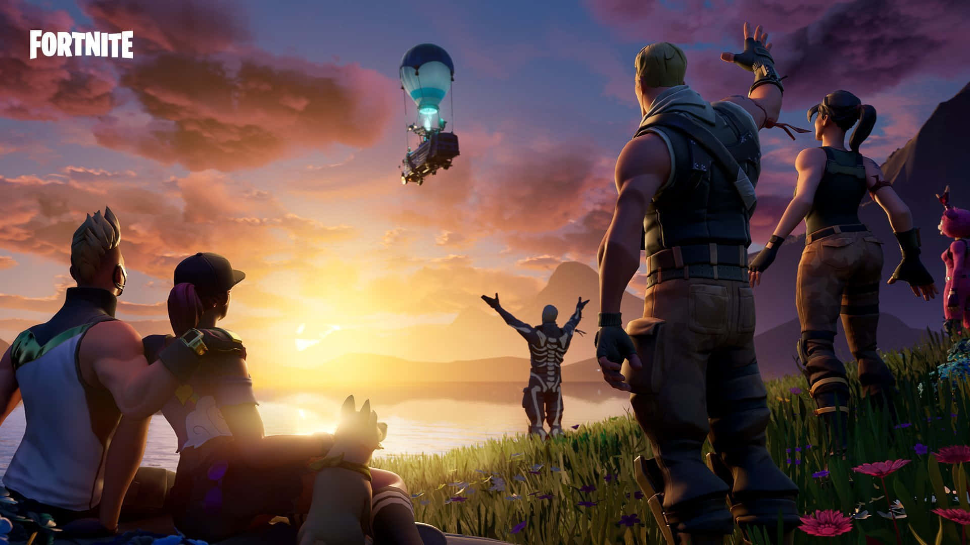 Fortnite Chapter 2 Season 7, hot air balloon, sunset, Full HD Desktop Wallpaper