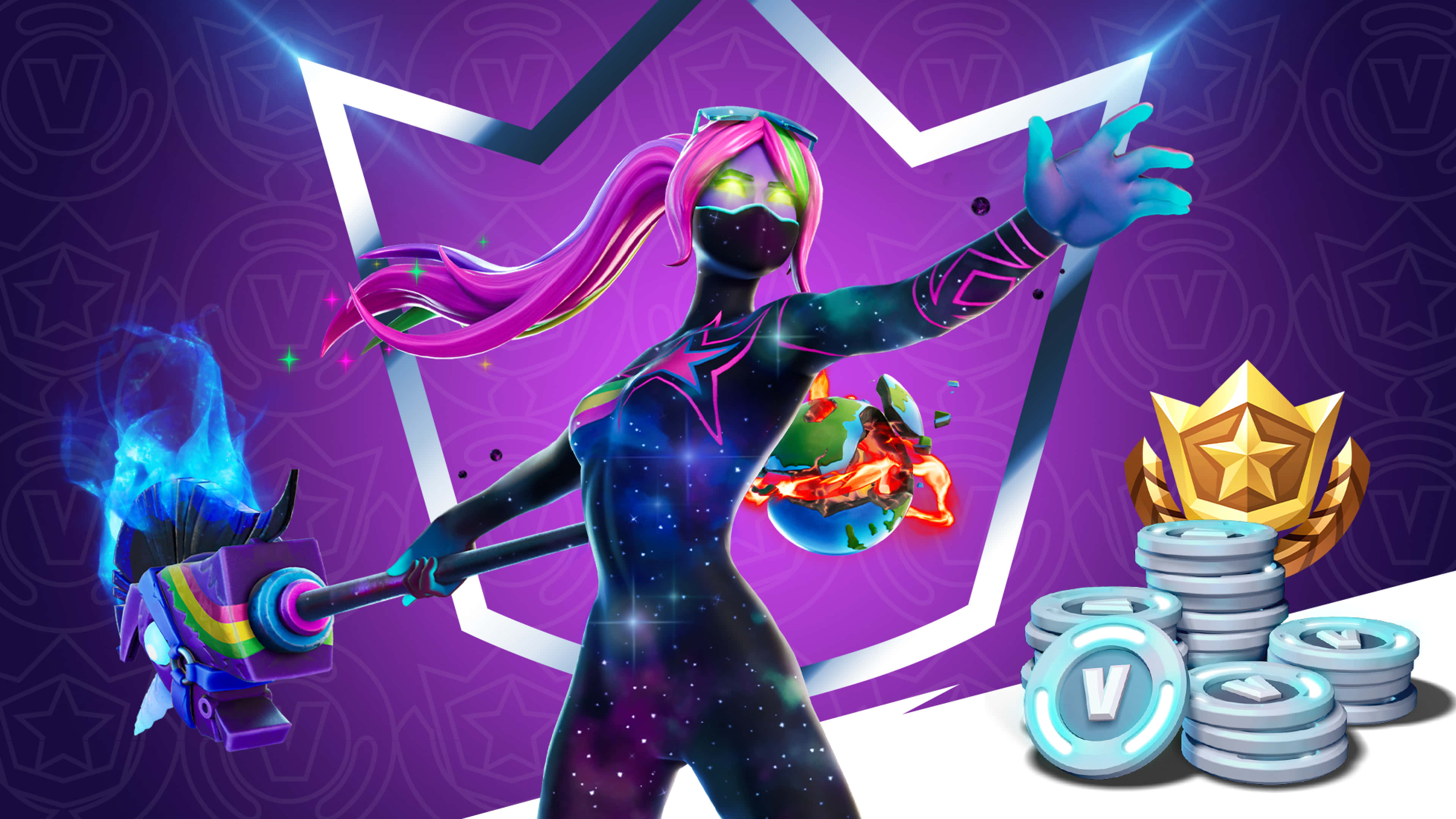 Fortnite Chapter 2 Season 7, pink hair, glowing eyes, 4K Desktop Wallpaper