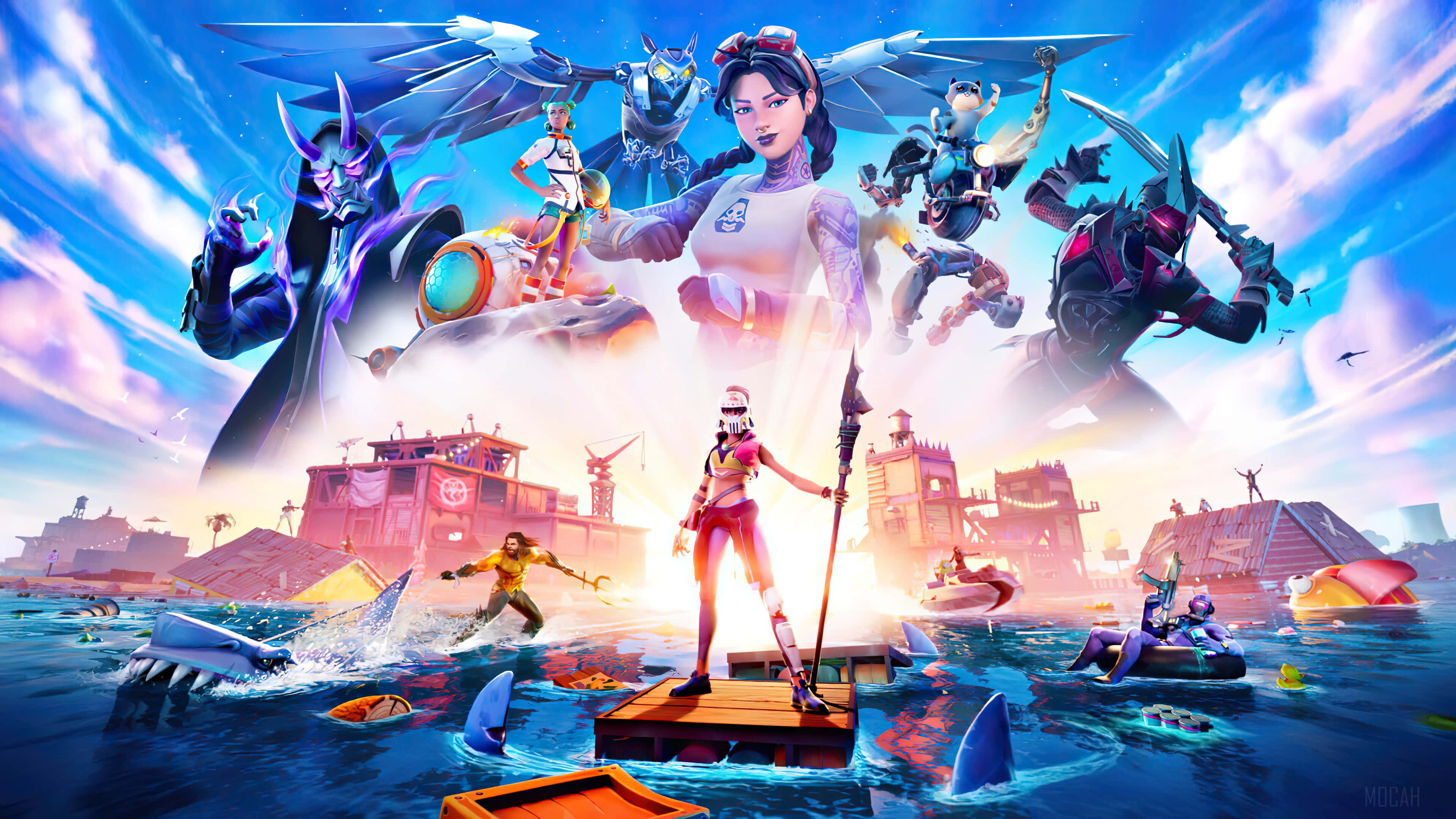 Fortnite Chapter 2 Season 7, Fortnite characters, chaotic ocean battle, 4K Desktop Wallpaper
