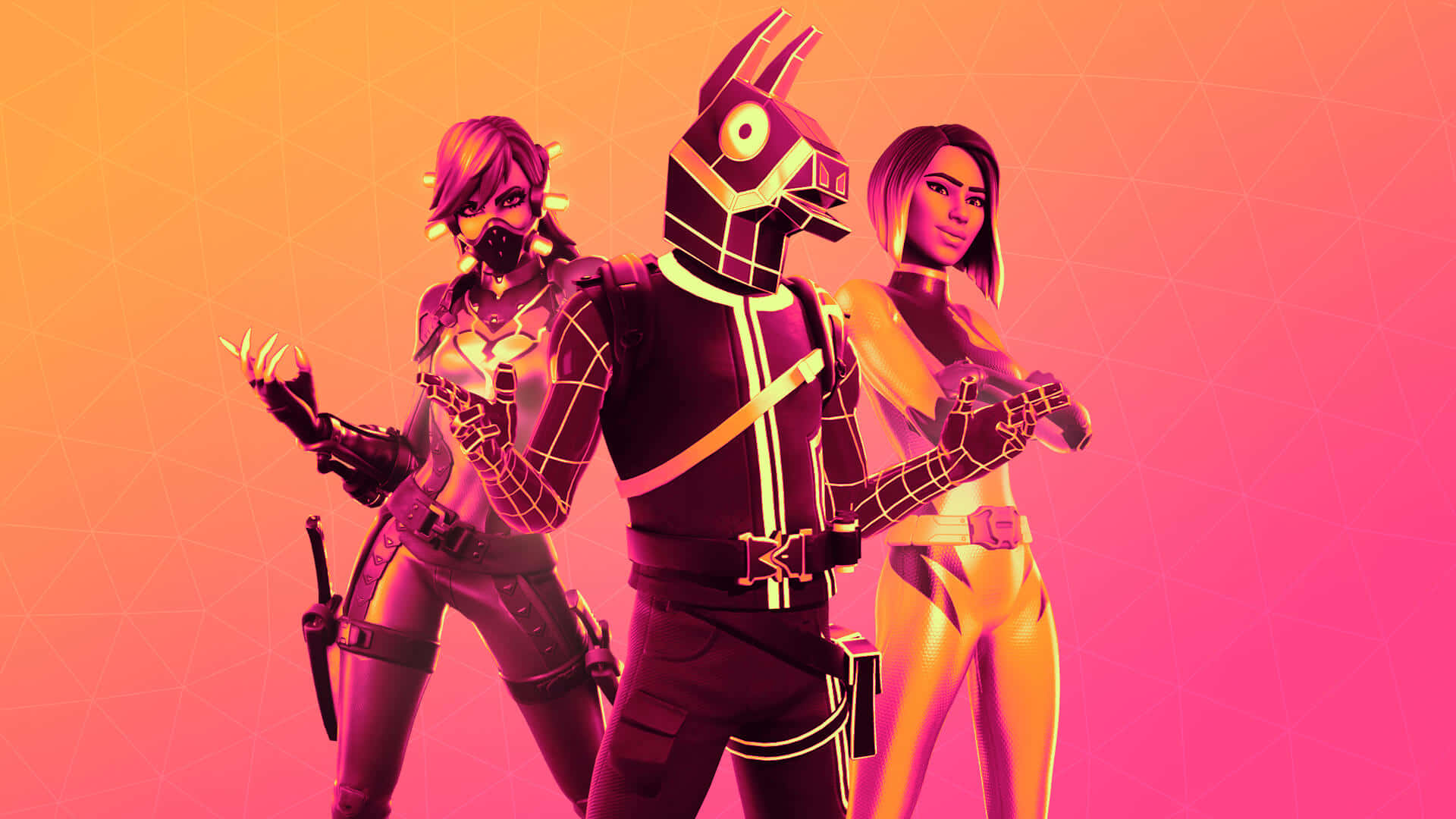 Fortnite Chapter 2 Season 7, glowing futuristic gear, gradient pink and orange background, Full HD Desktop Wallpaper