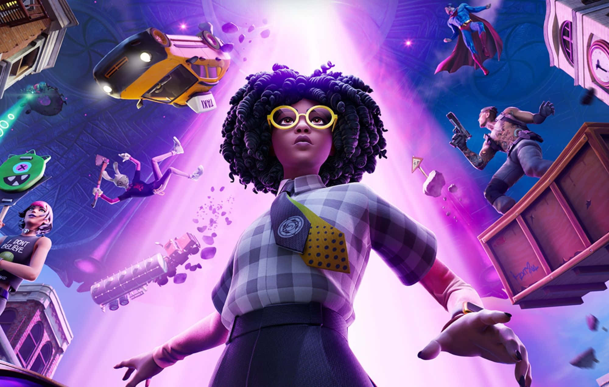 Fortnite Chapter 2 Season 7, purple hair, yellow glasses, Full HD Desktop Wallpaper