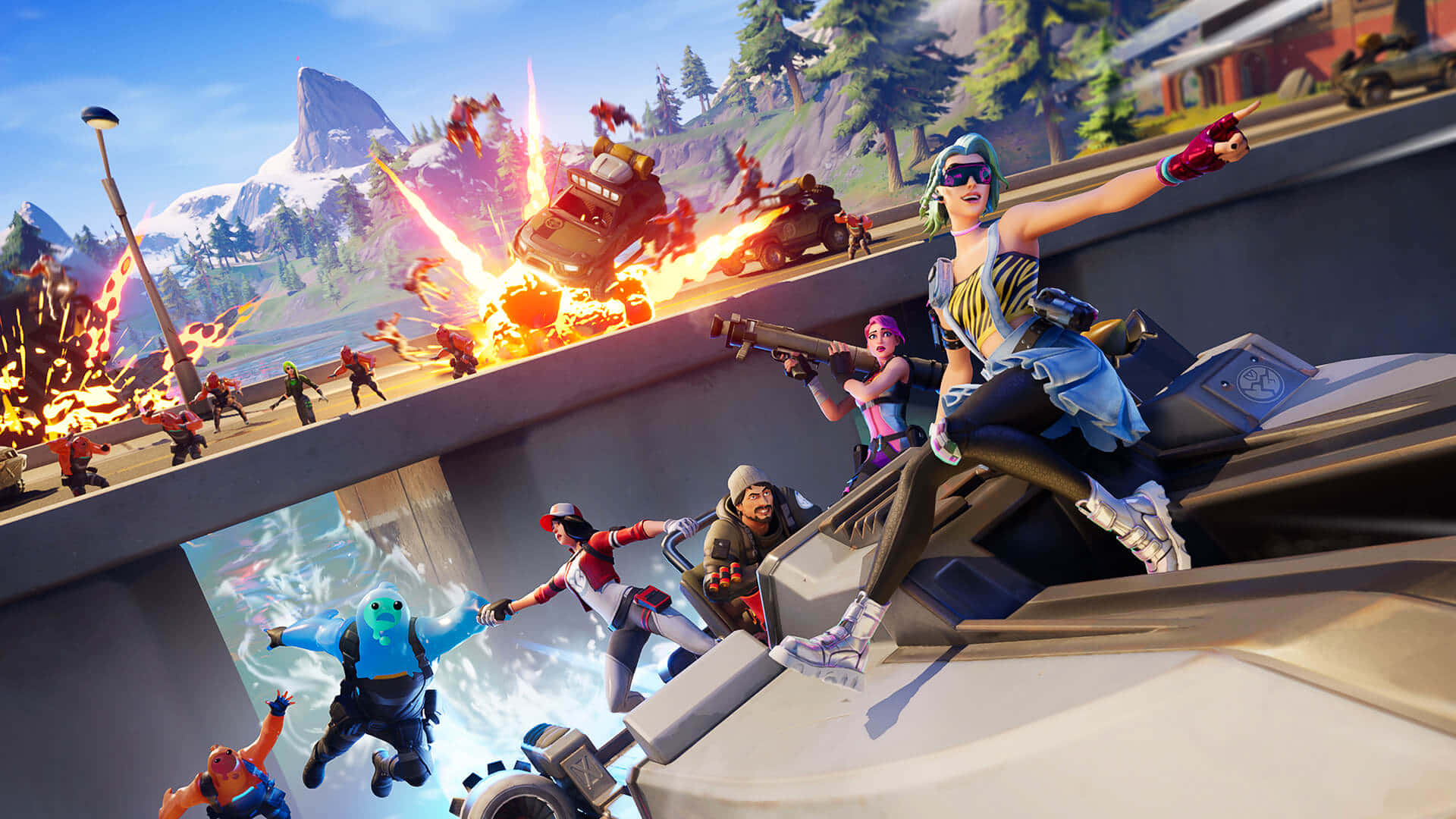 Fortnite Chapter 2 Season 7, bridge, vehicles, Full HD Desktop Wallpaper