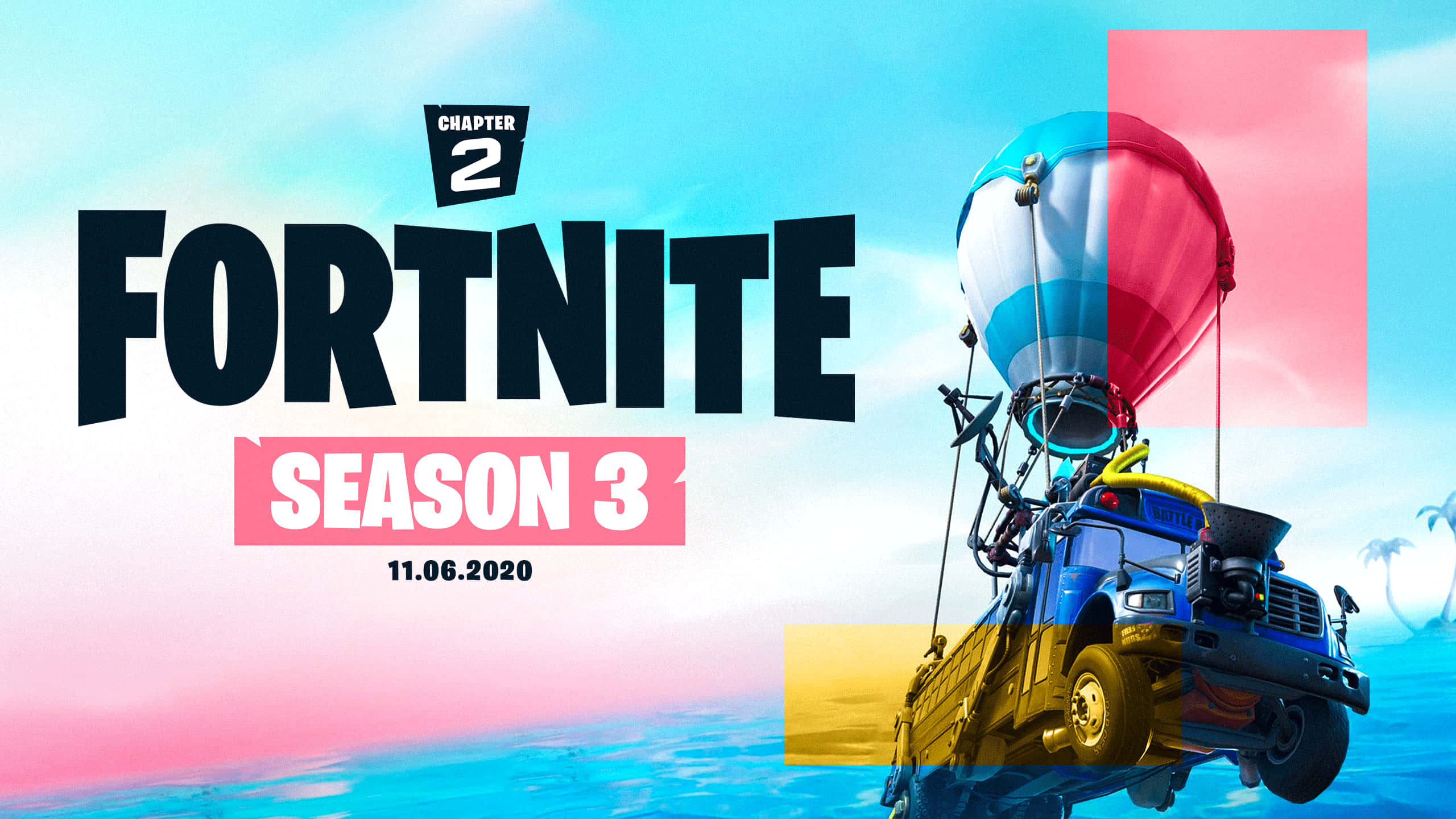 Fortnite Chapter 3 Season 1, blue truck, hot air balloon, 2K Desktop Wallpaper