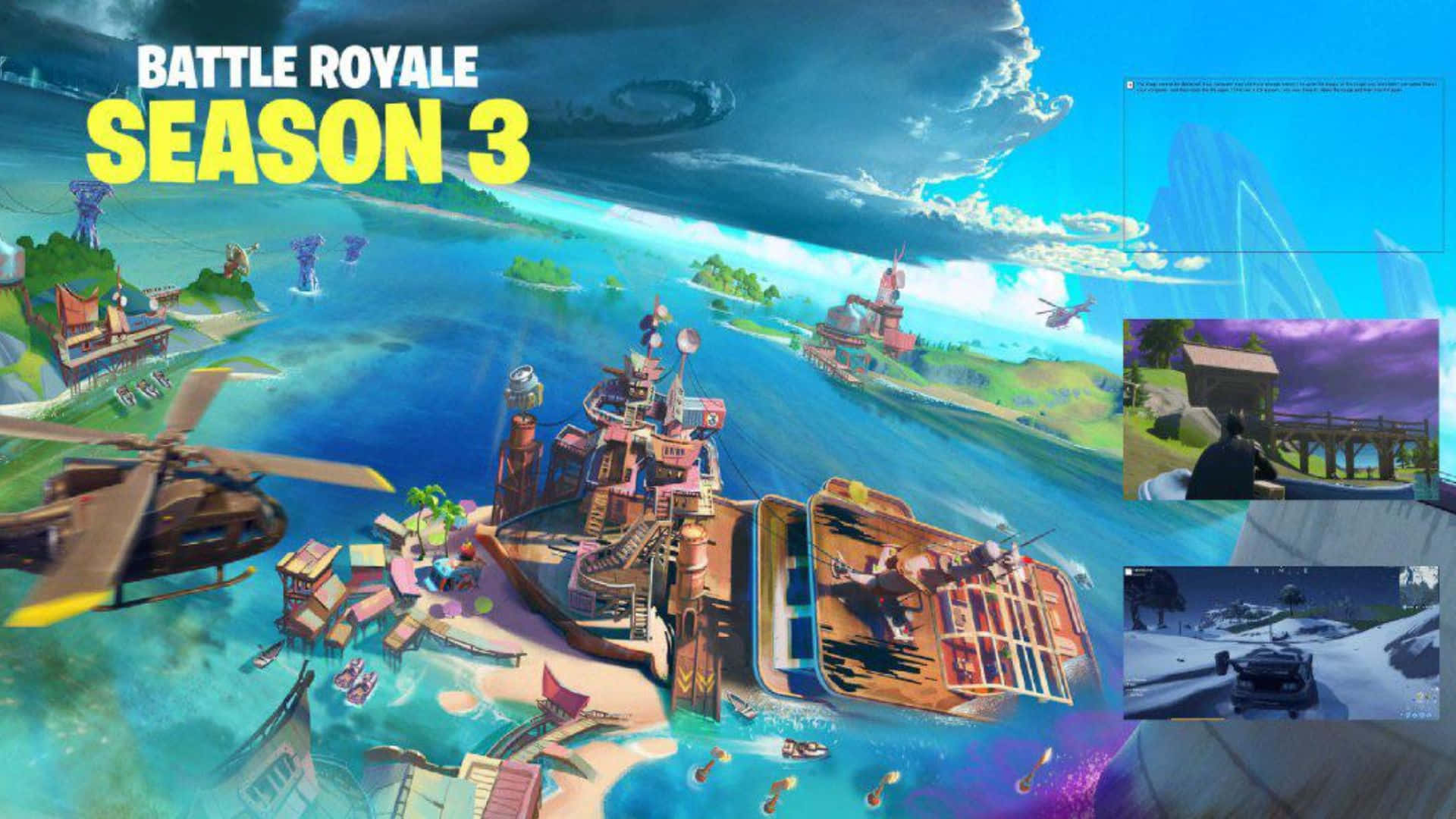 Fortnite Chapter 3 Season 1, giant shipwreck, helicopters, Full HD Desktop Wallpaper