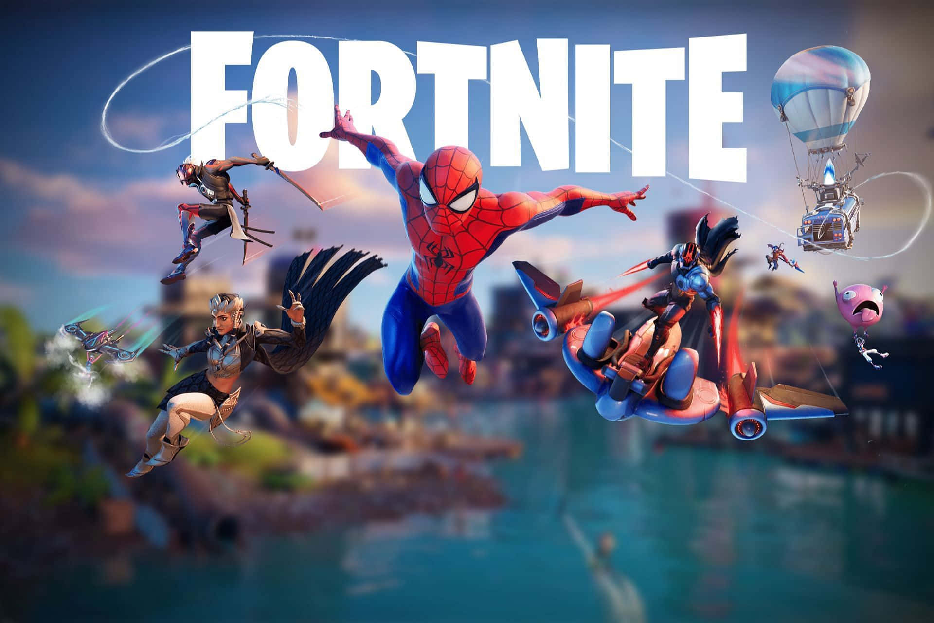 Fortnite Chapter 3 Season 1, vibrant sky, cityscape, Full HD Desktop Wallpaper