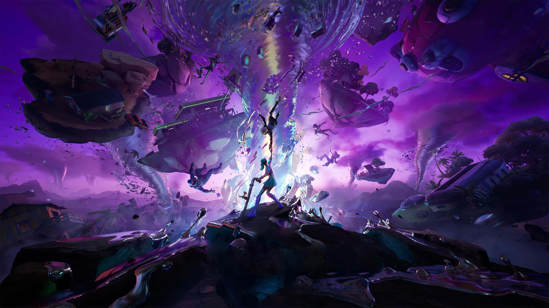 Fortnite Chapter 3 Season 1, purple vortex, floating rock, Full HD Desktop Wallpaper