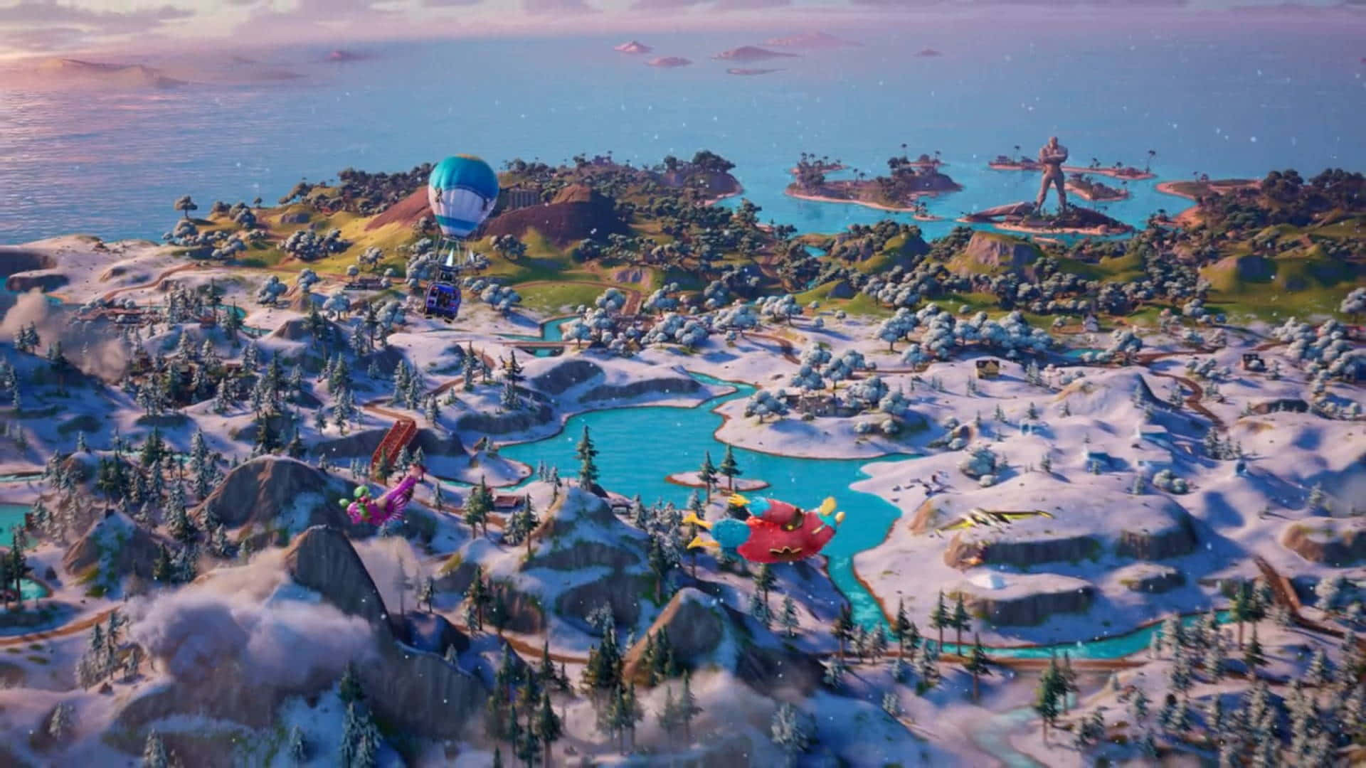 Fortnite Chapter 3 Season 1, snowy island, hot air balloons, Full HD Desktop Wallpaper