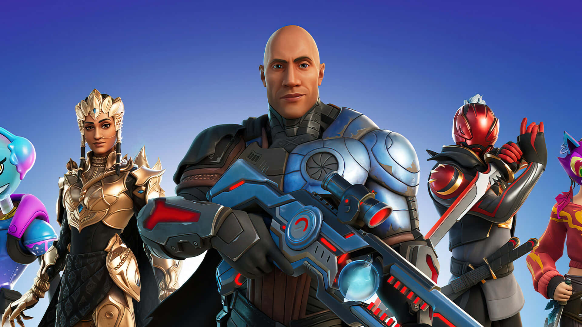 Fortnite Chapter 3 Season 1, futuristic armor, gradient blue sky, Full HD Desktop Wallpaper