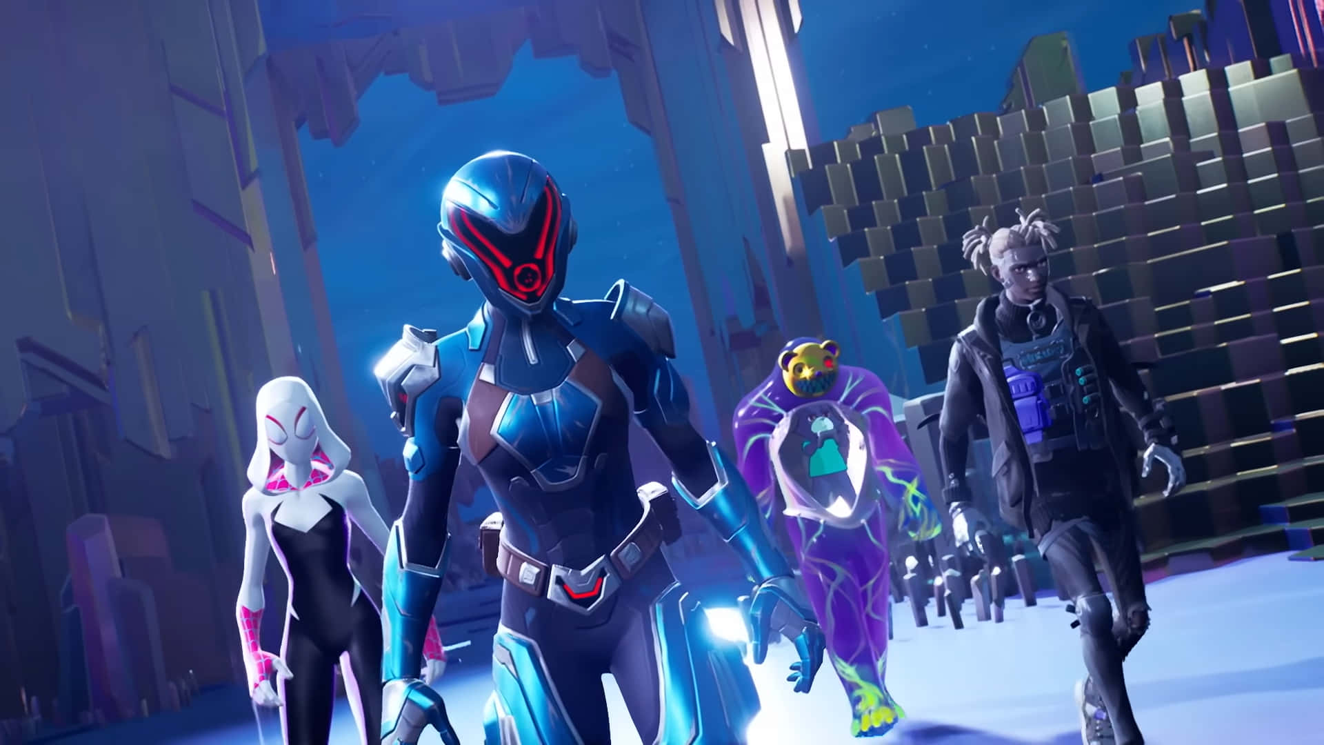 Fortnite Chapter 3 Season 1, futuristic armor, neon-lit sci-fi cityscape, Full HD Desktop Wallpaper