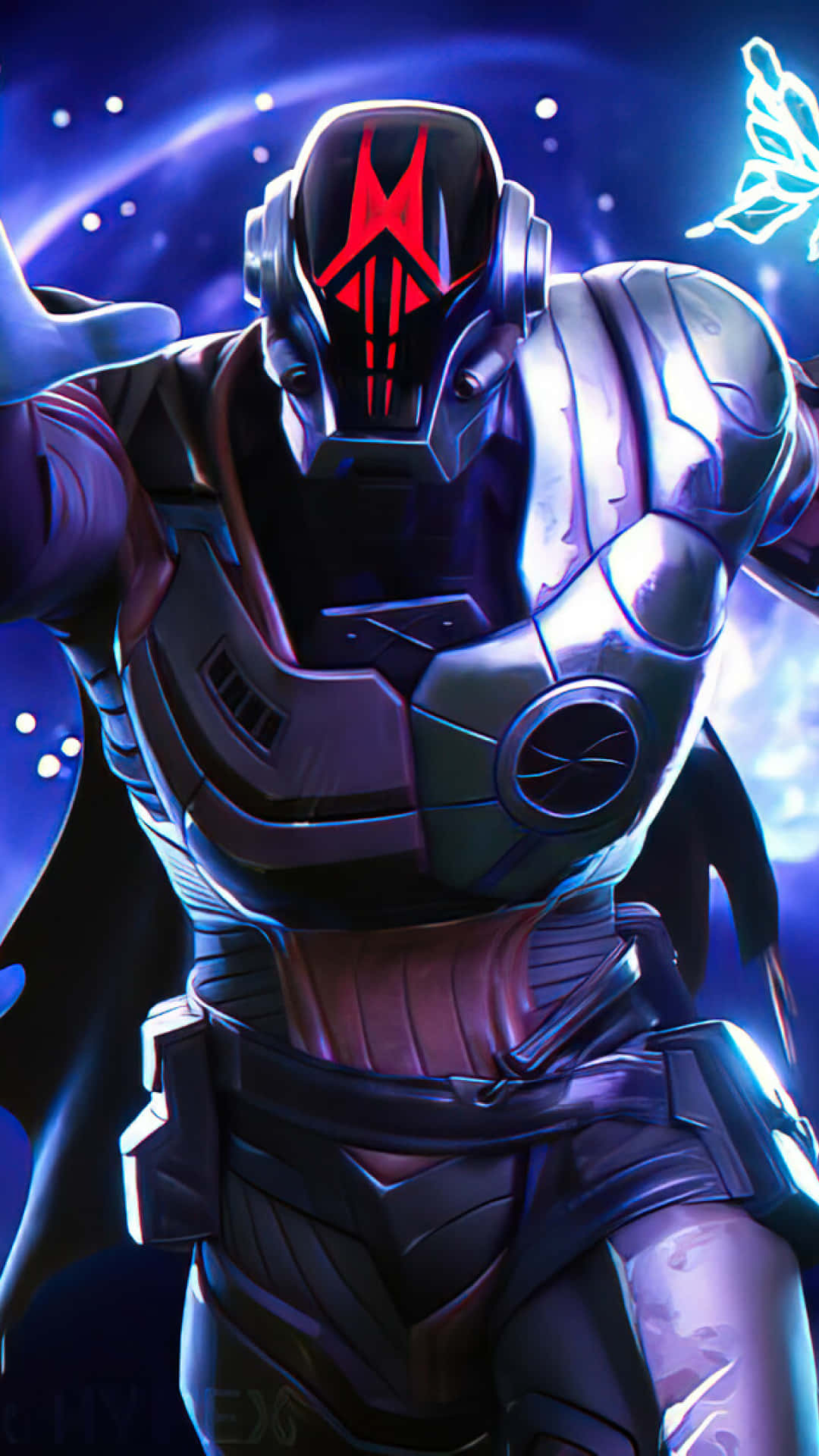 Fortnite Chapter 3 Season 1, glowing red markings, cosmic starry background, Full HD Phone Wallpaper