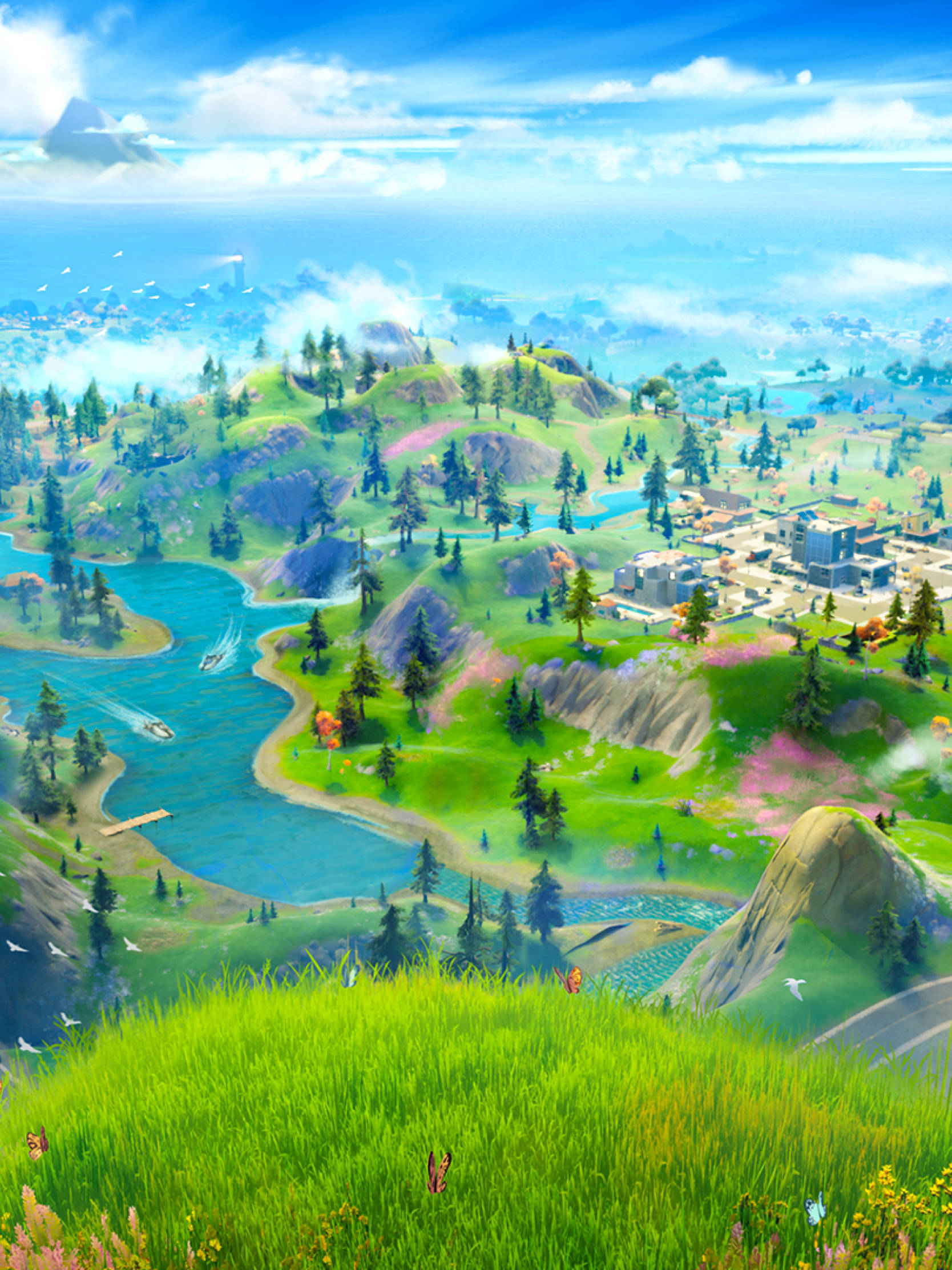 Fortnite Chapter 3, green hills, rivers, Full HD Phone Wallpaper