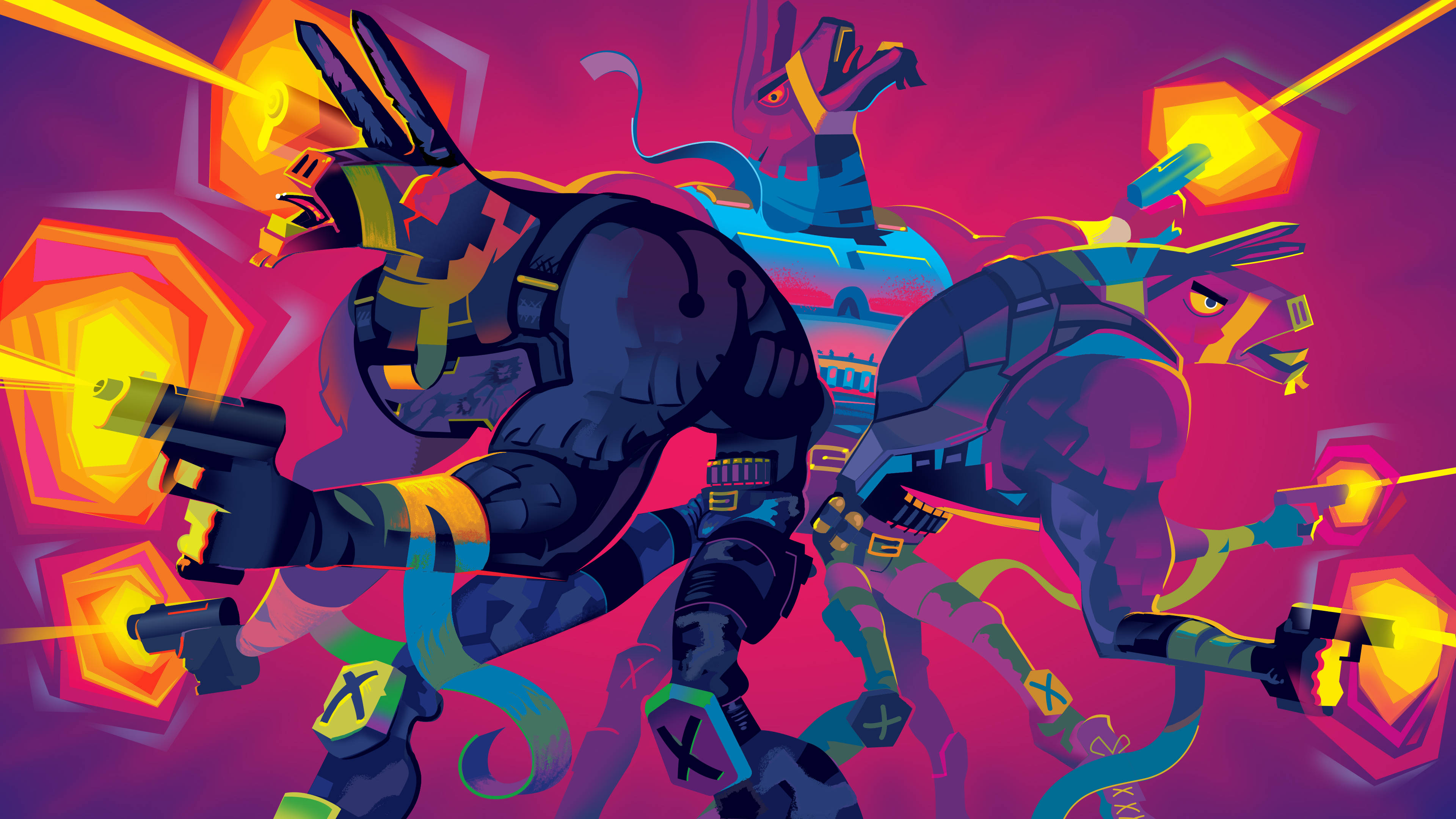 Fortnite Chapter 3, neon pink, orange, 4K Desktop Wallpaper