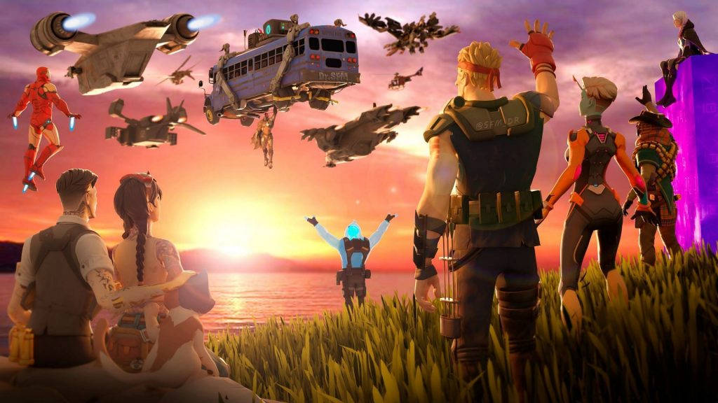 Fortnite Chapter 3, sunset, flying vehicles, SD Desktop Wallpaper