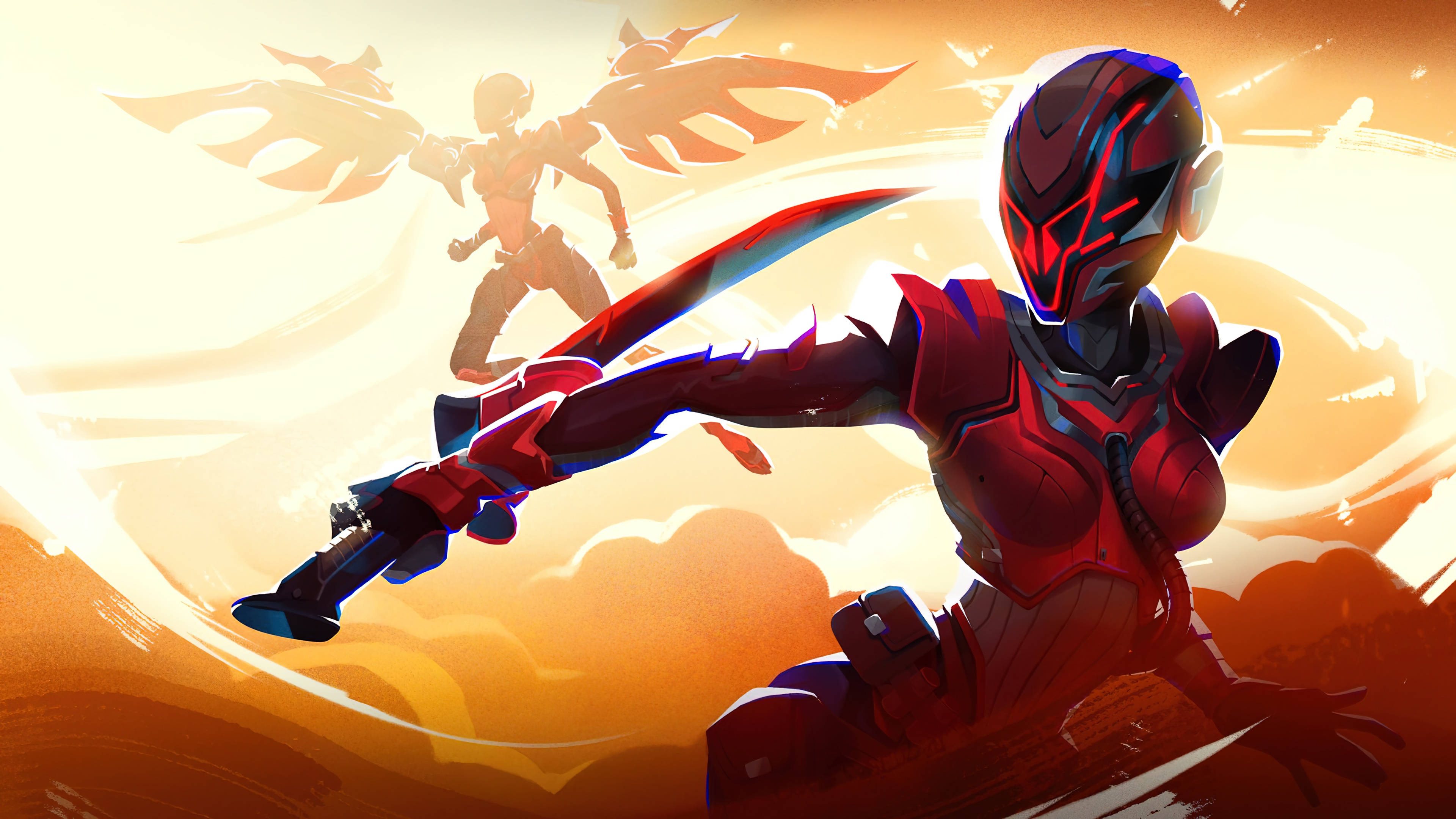 Fortnite Chapter 3, red armored warrior, glowing eyes, 4K Desktop Wallpaper