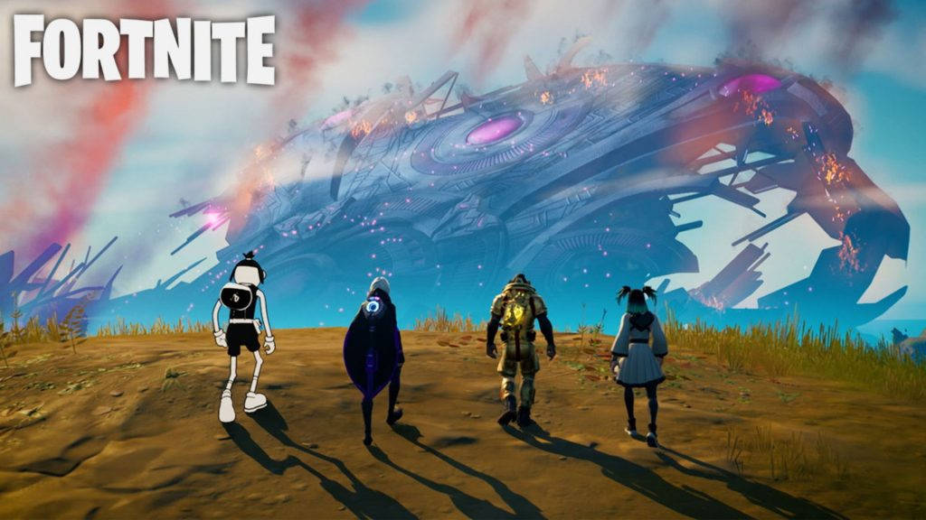 Fortnite Chapter 3, Fortnite characters, glowing alien spaceship, SD Desktop Wallpaper
