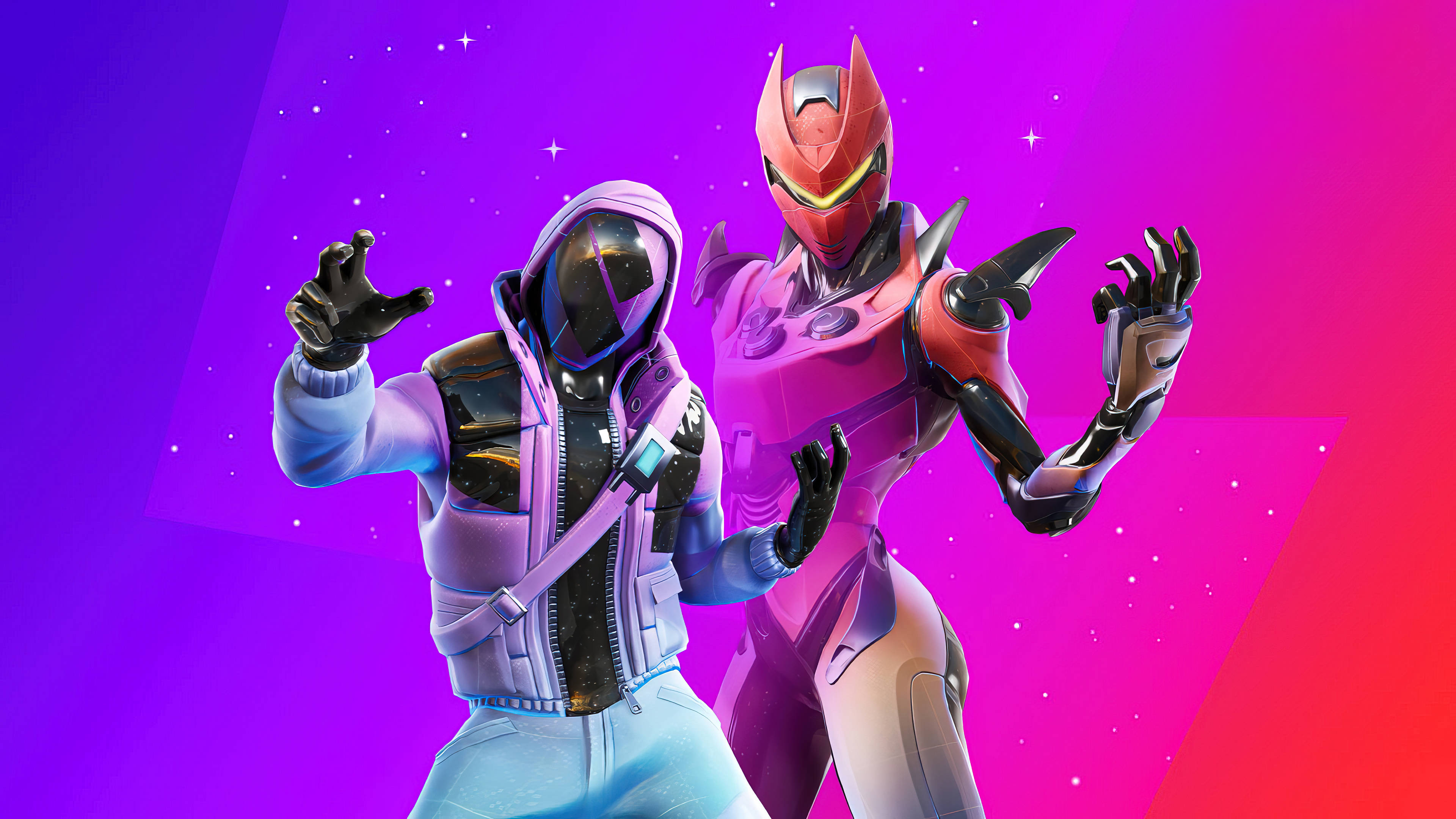 Fortnite Chapter 3, futuristic gear, vibrant purple and pink gradient starfield, 4K Desktop Wallpaper