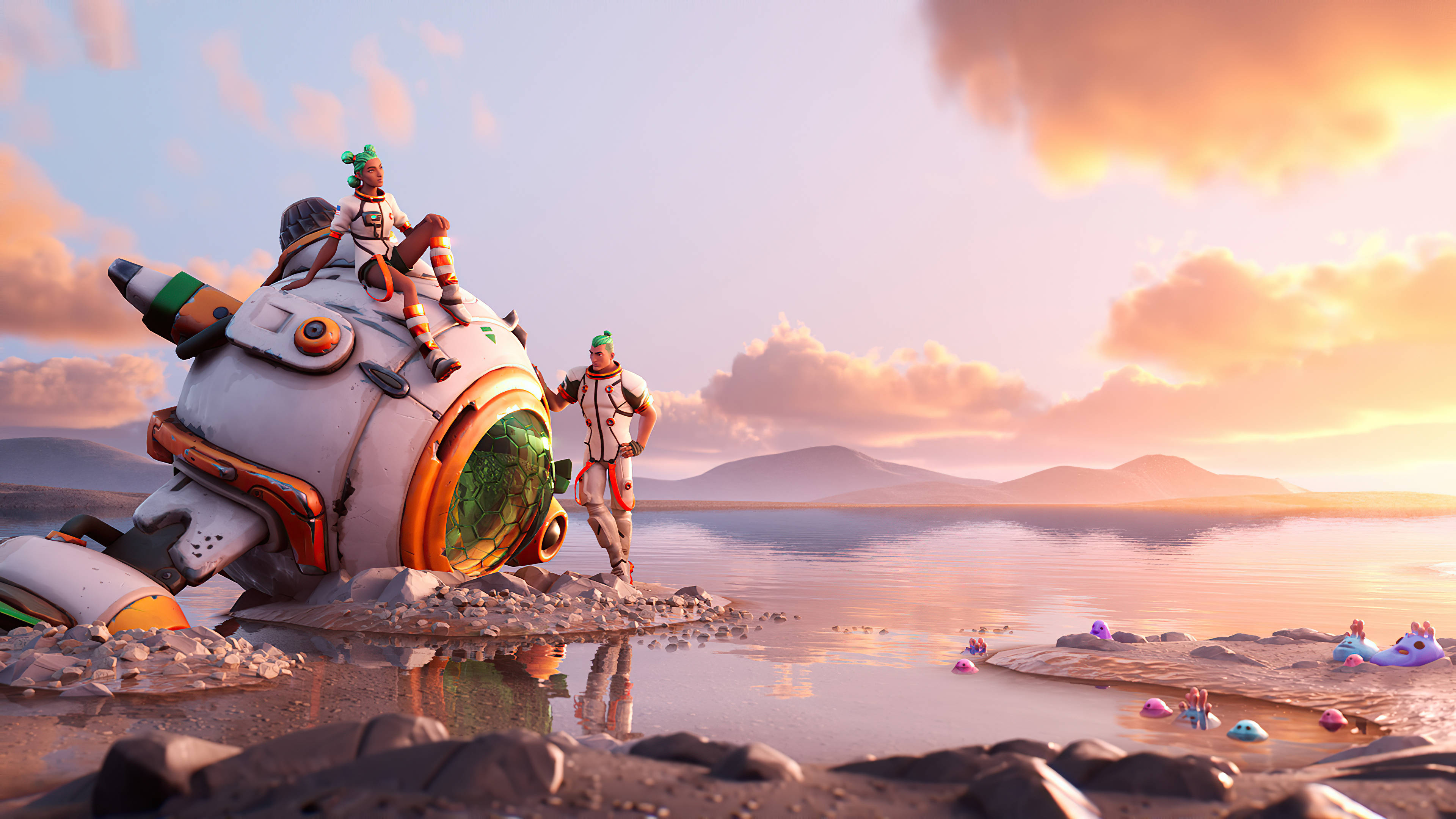 Fortnite Chapter 3, astronauts, crashed futuristic spaceship, 4K Desktop Wallpaper