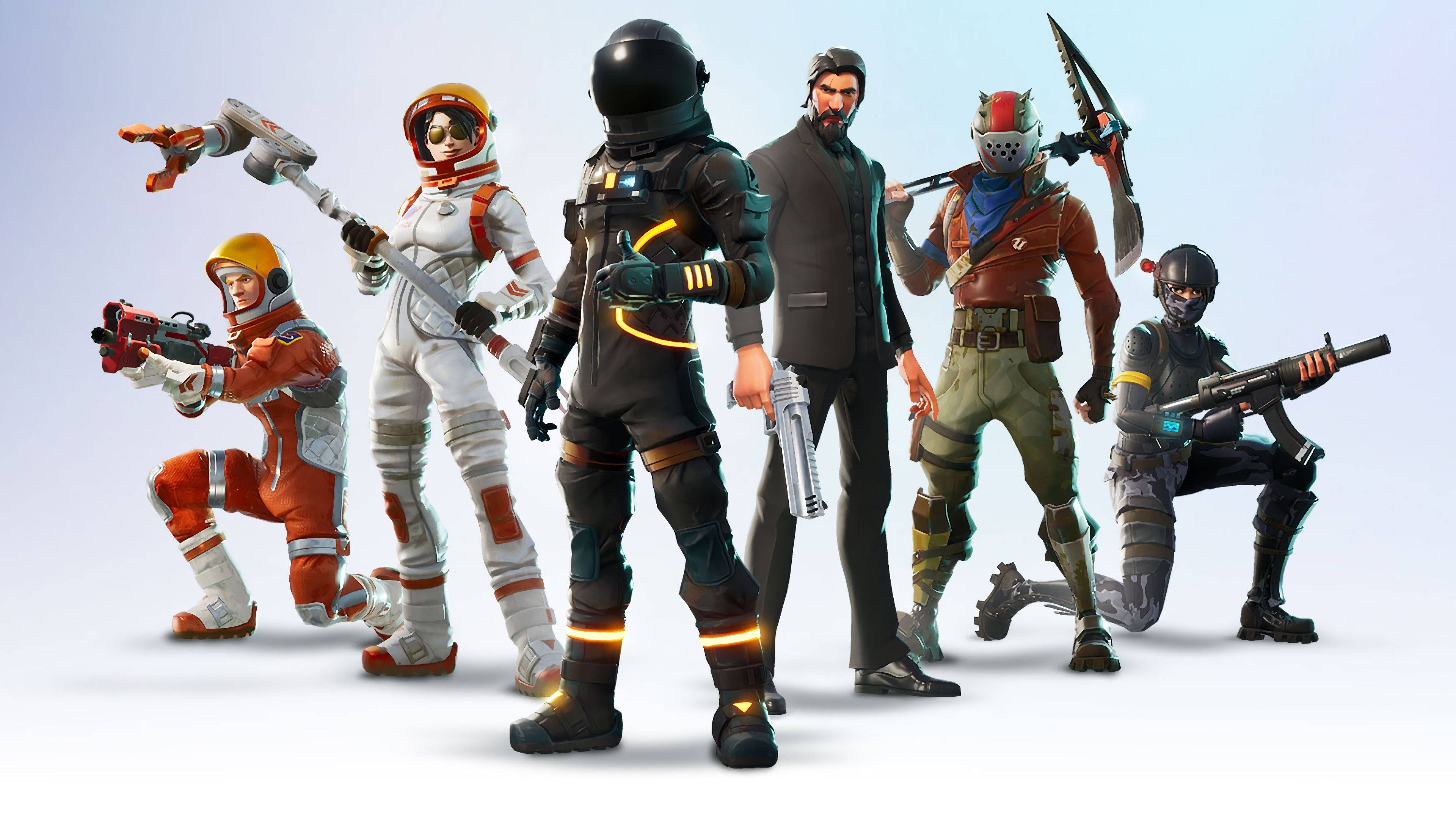 Fortnite Chapter 3, combat gear, Six diverse Fortnite characters, 4K Desktop Wallpaper