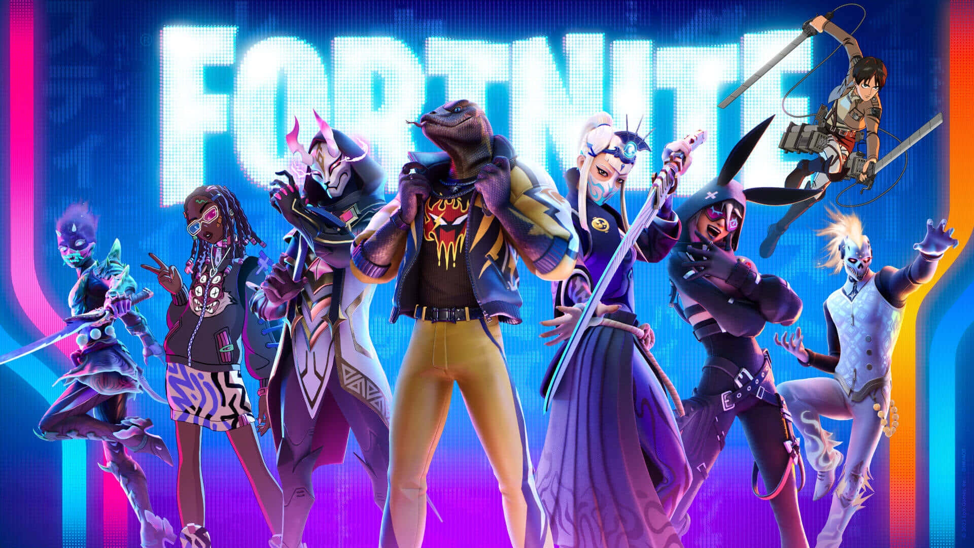 Fortnite, neon blue, pink, Full HD Desktop Wallpaper