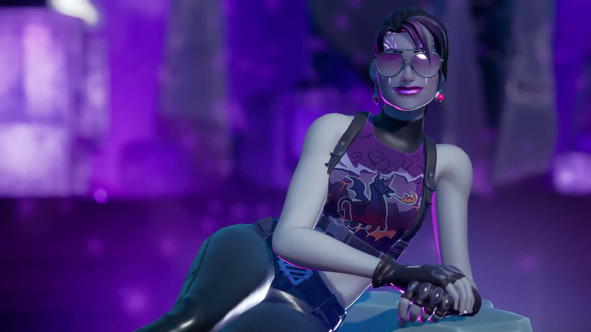 Fortnite Dark Bomber, purple hair, sunglasses, Full HD Desktop Wallpaper