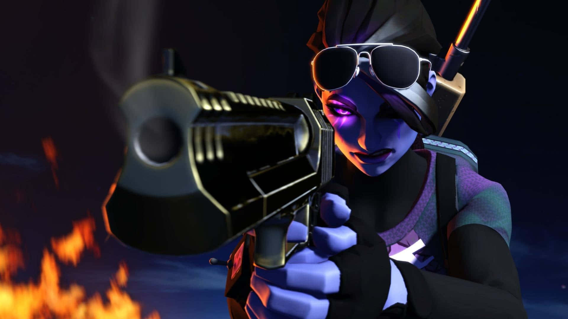 Fortnite Dark Bomber, blue-skinned animated character, goggles, Full HD Desktop Wallpaper
