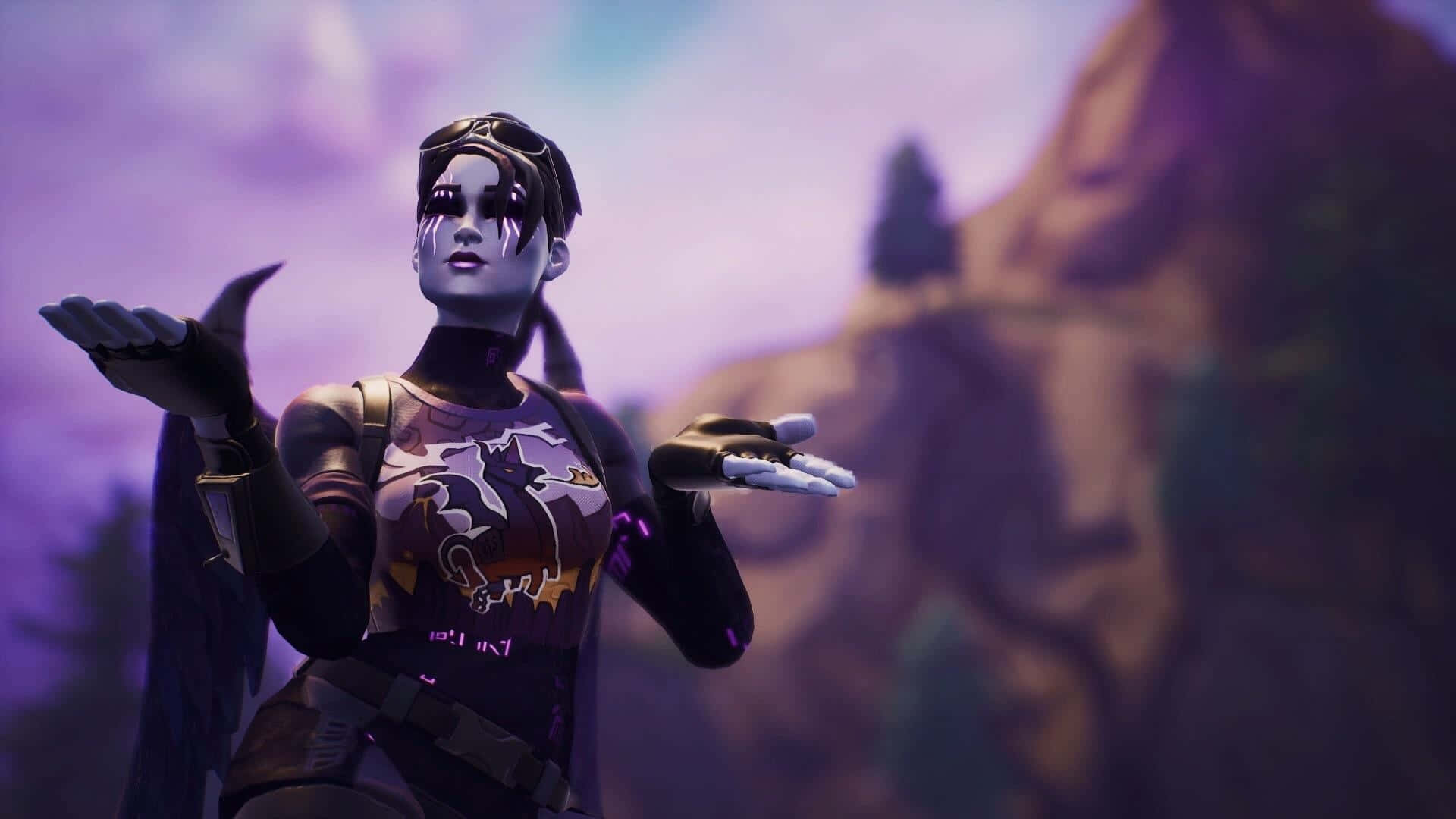 Fortnite Dark Bomber, female video game character, purple makeup, Full HD Desktop Wallpaper