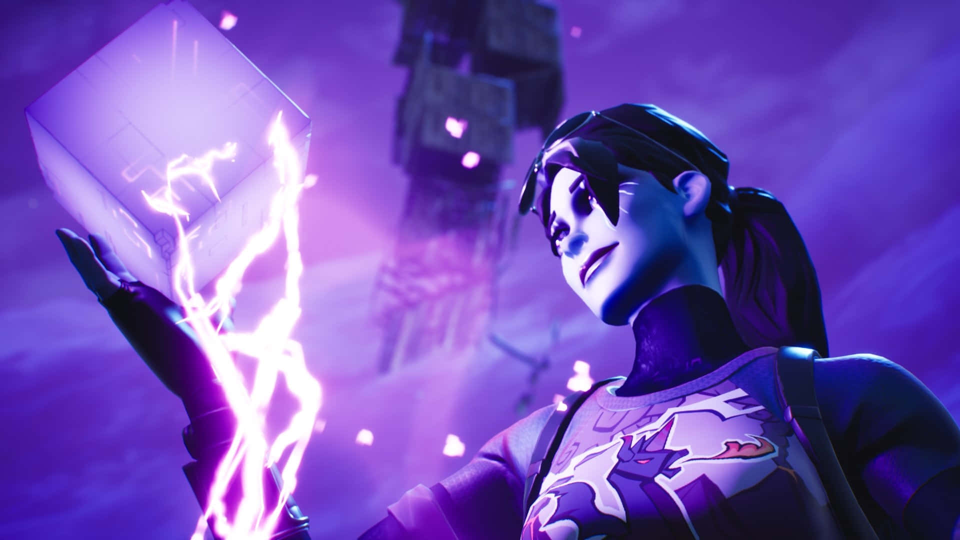 Fortnite Dark Bomber, purple outfit, glowing cube, Full HD Desktop Wallpaper
