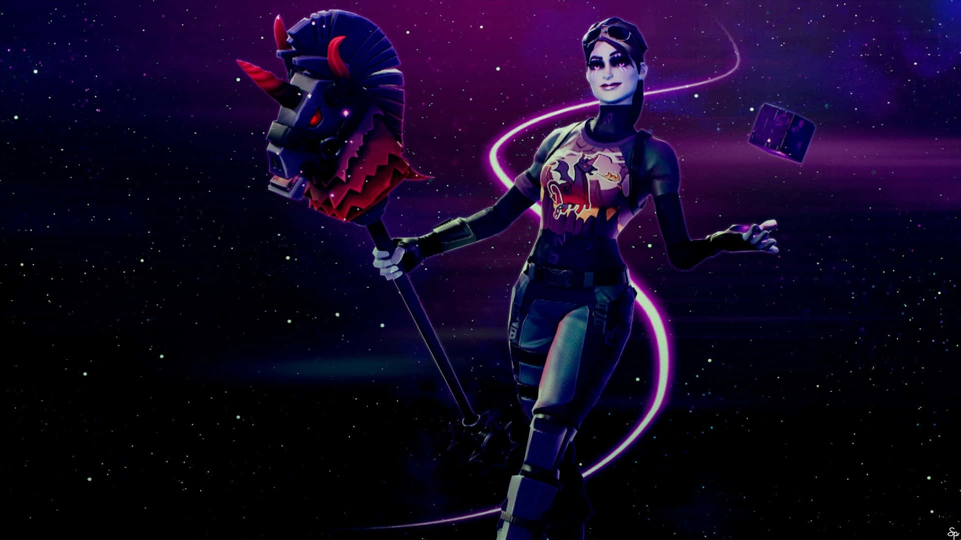 Fortnite Dark Bomber, cosmic backdrop, dark space suit, Full HD Desktop Wallpaper