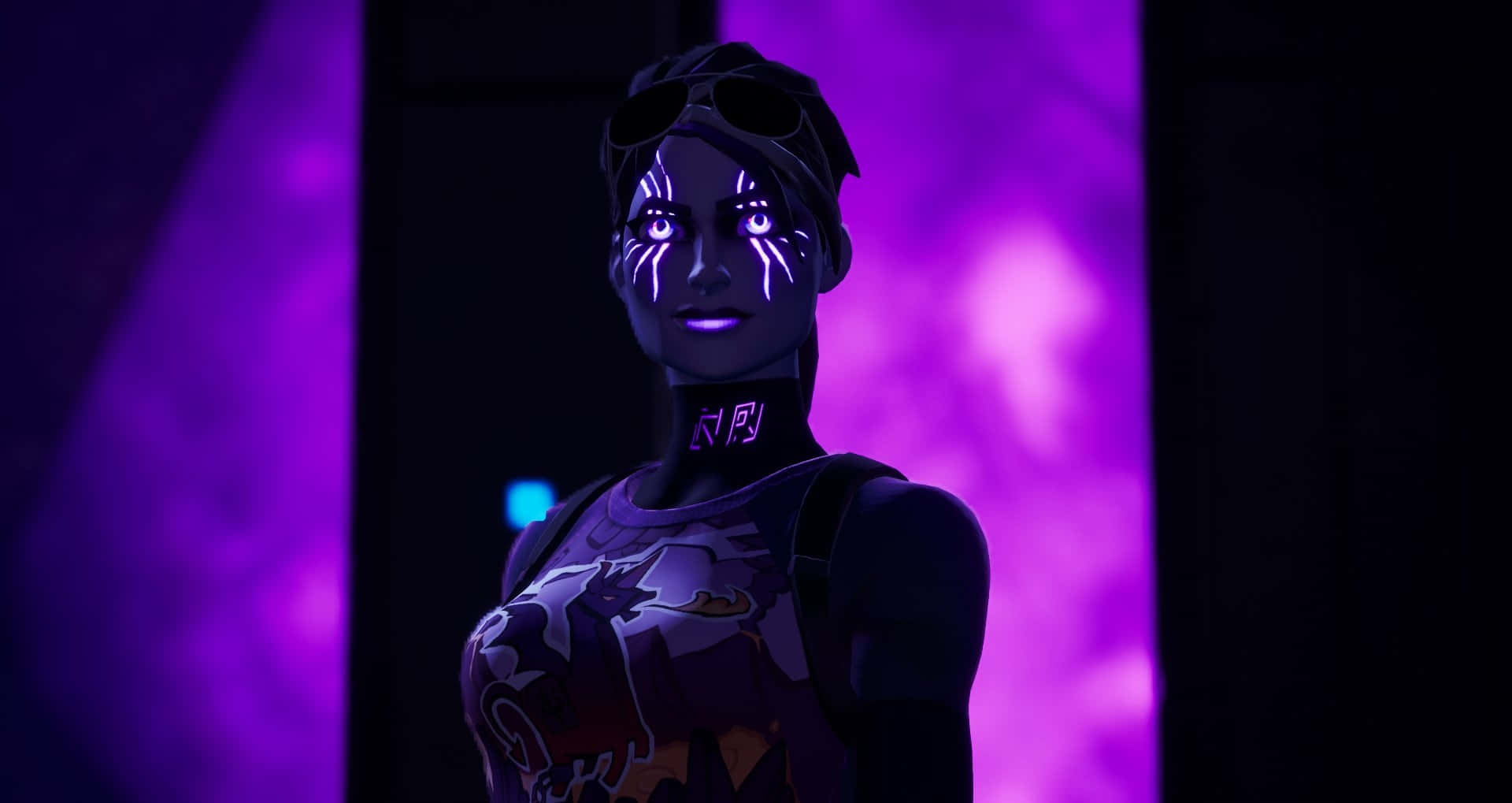 Fortnite Dark Bomber, glowing purple face paint, neon tattoos, Full HD Desktop Wallpaper