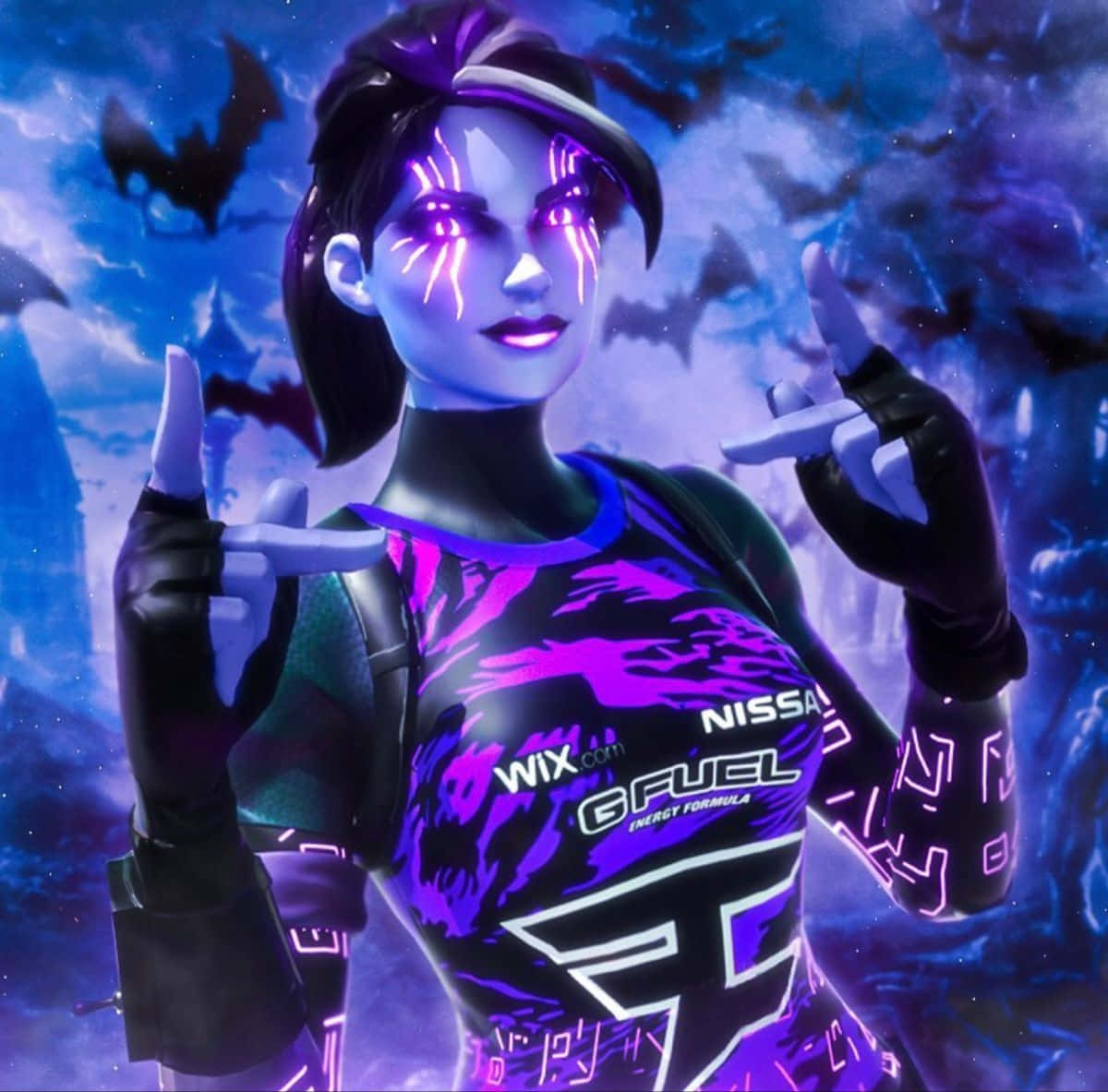 Fortnite Dark Bomber, cosmic backdrop, cyberpunk woman, SD Desktop Wallpaper