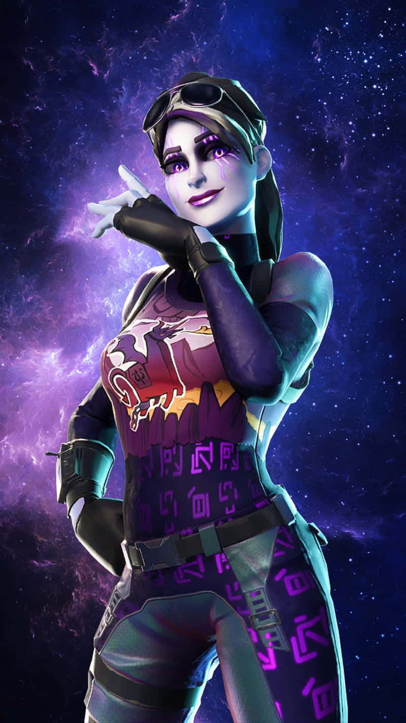 Fortnite Dark Bomber, cosmic nebula backdrop, futuristic female character, HD Phone Wallpaper