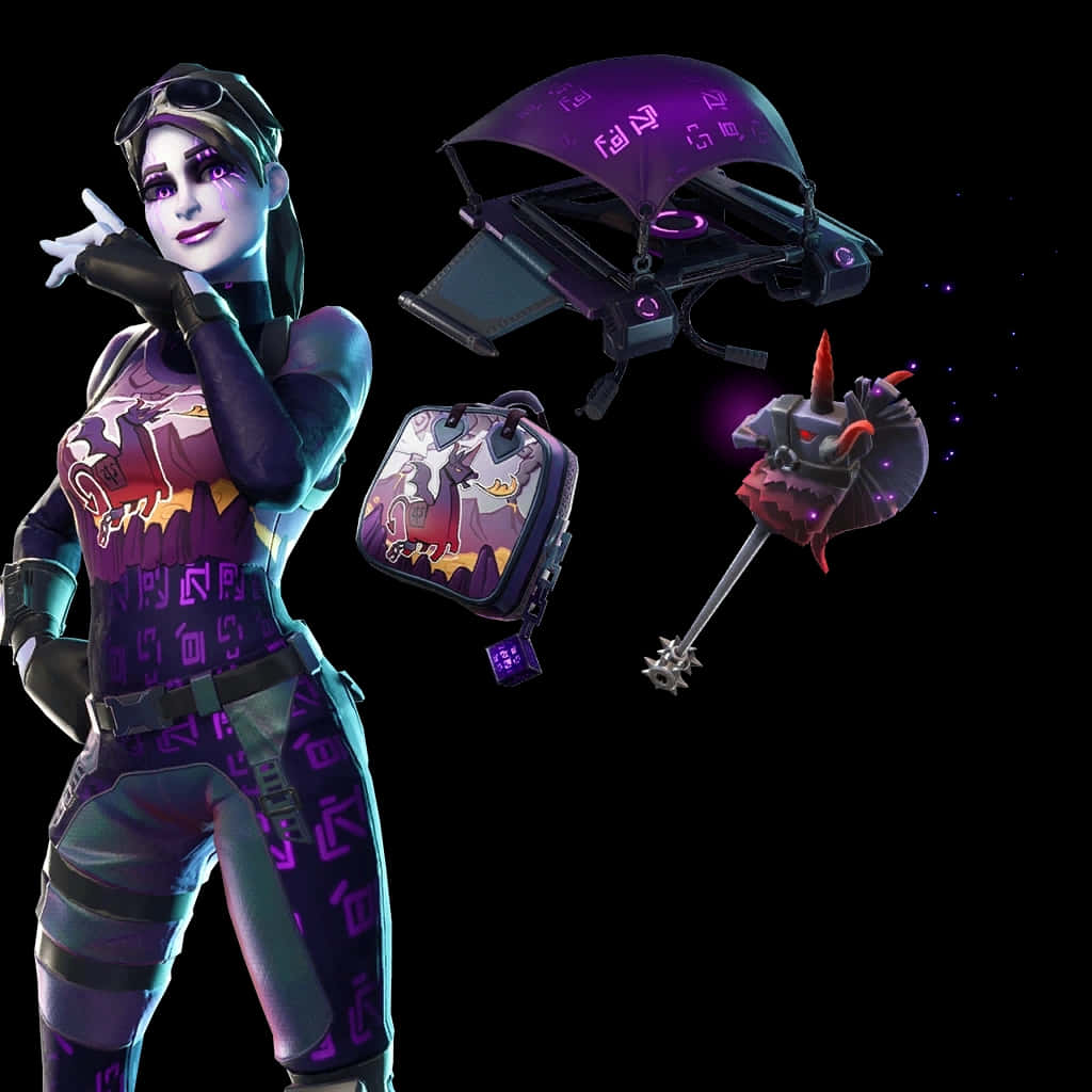 Fortnite Dark Bomber, purple and teal outfit, purple parachute backpack, SD Desktop Wallpaper