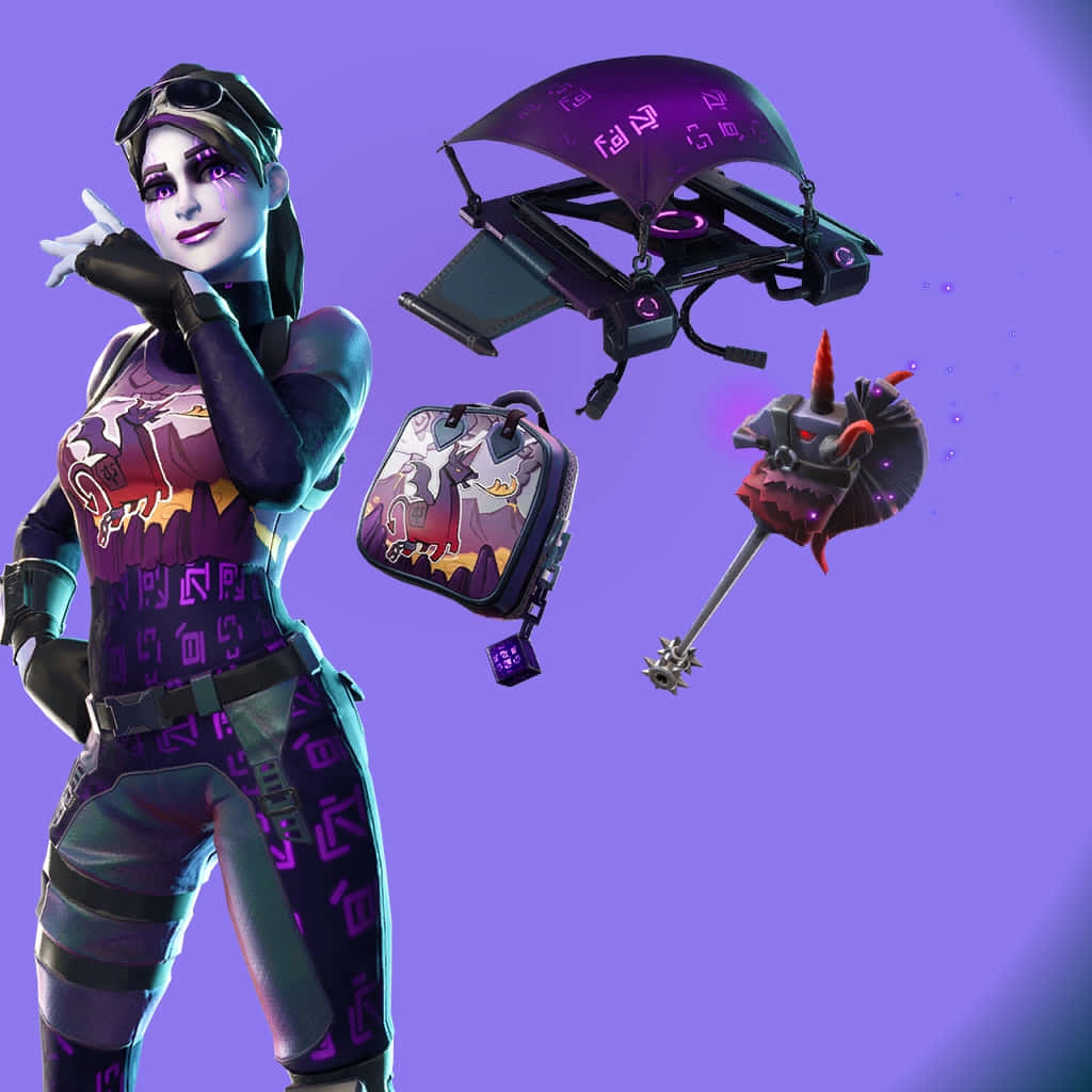 Fortnite Dark Bomber, purple and teal outfit, parachute backpack, SD Desktop Wallpaper