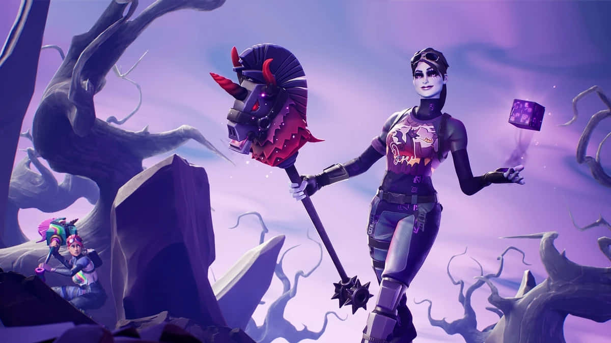 Fortnite Dark Bomber, female warrior, demonic horned mace, SD Desktop Wallpaper