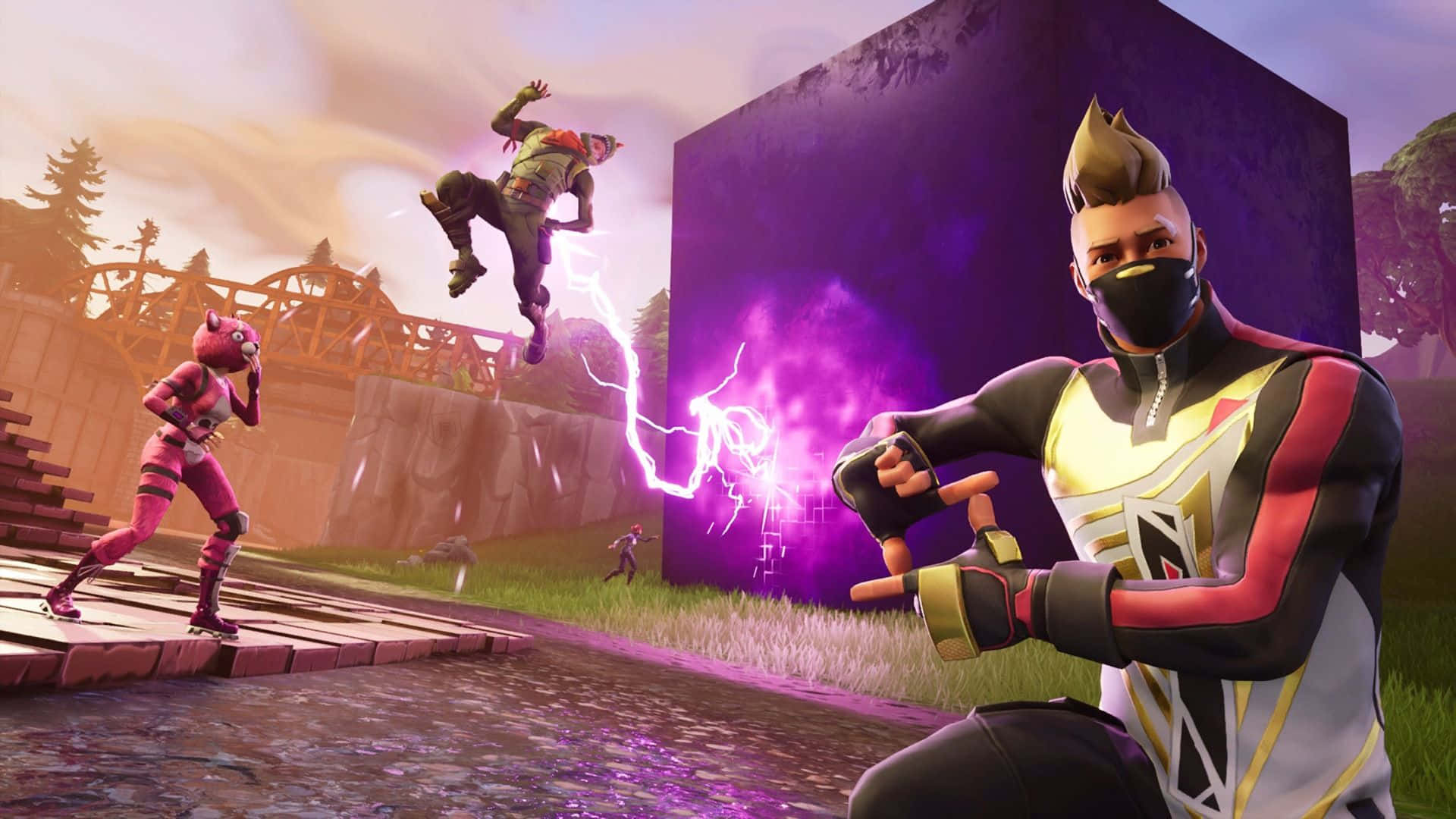 Fortnite, Fortnite characters, lightning, Full HD Desktop Wallpaper