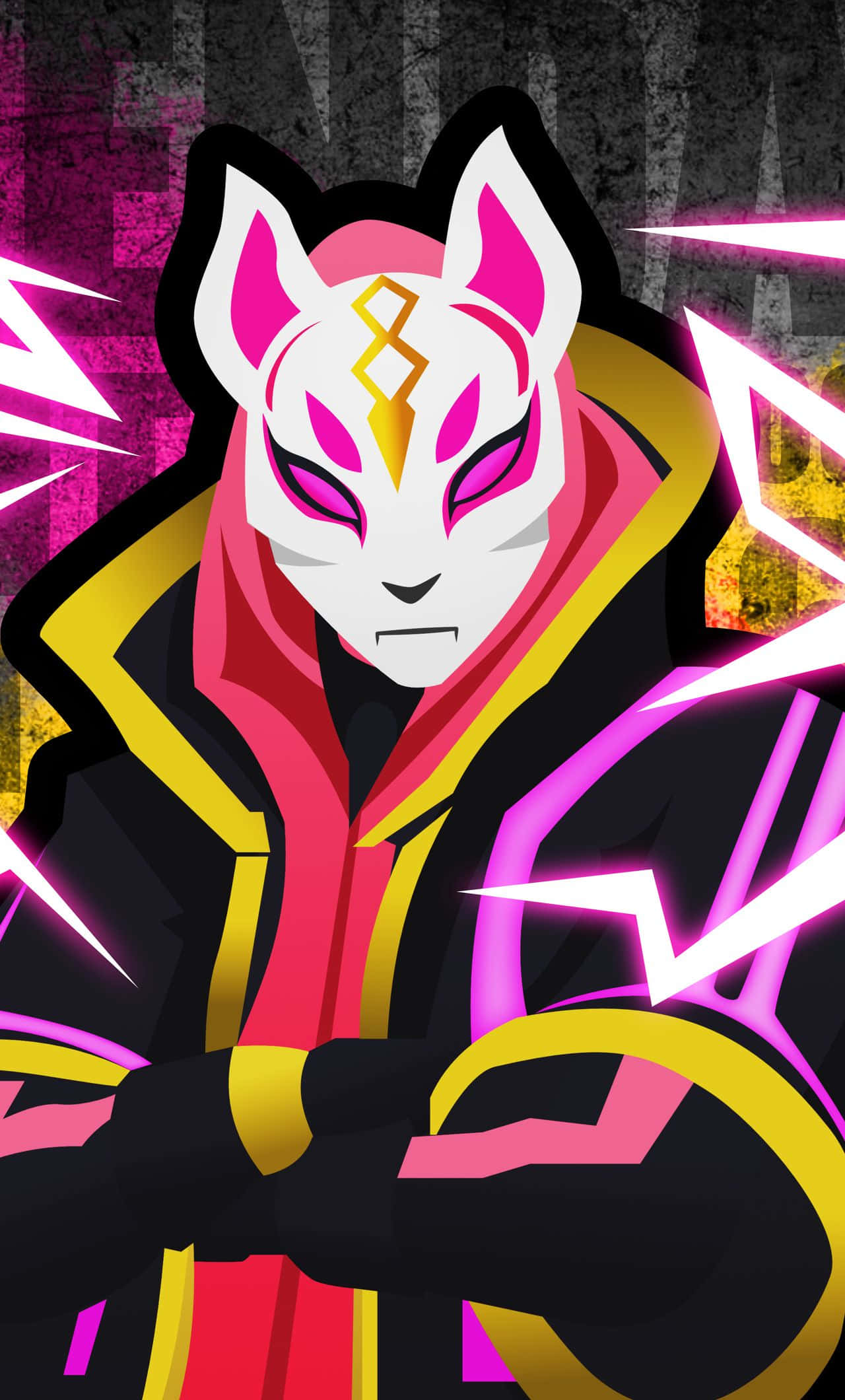 Fortnite Drift, fox-masked anime character, black hoodie, Full HD Phone Wallpaper