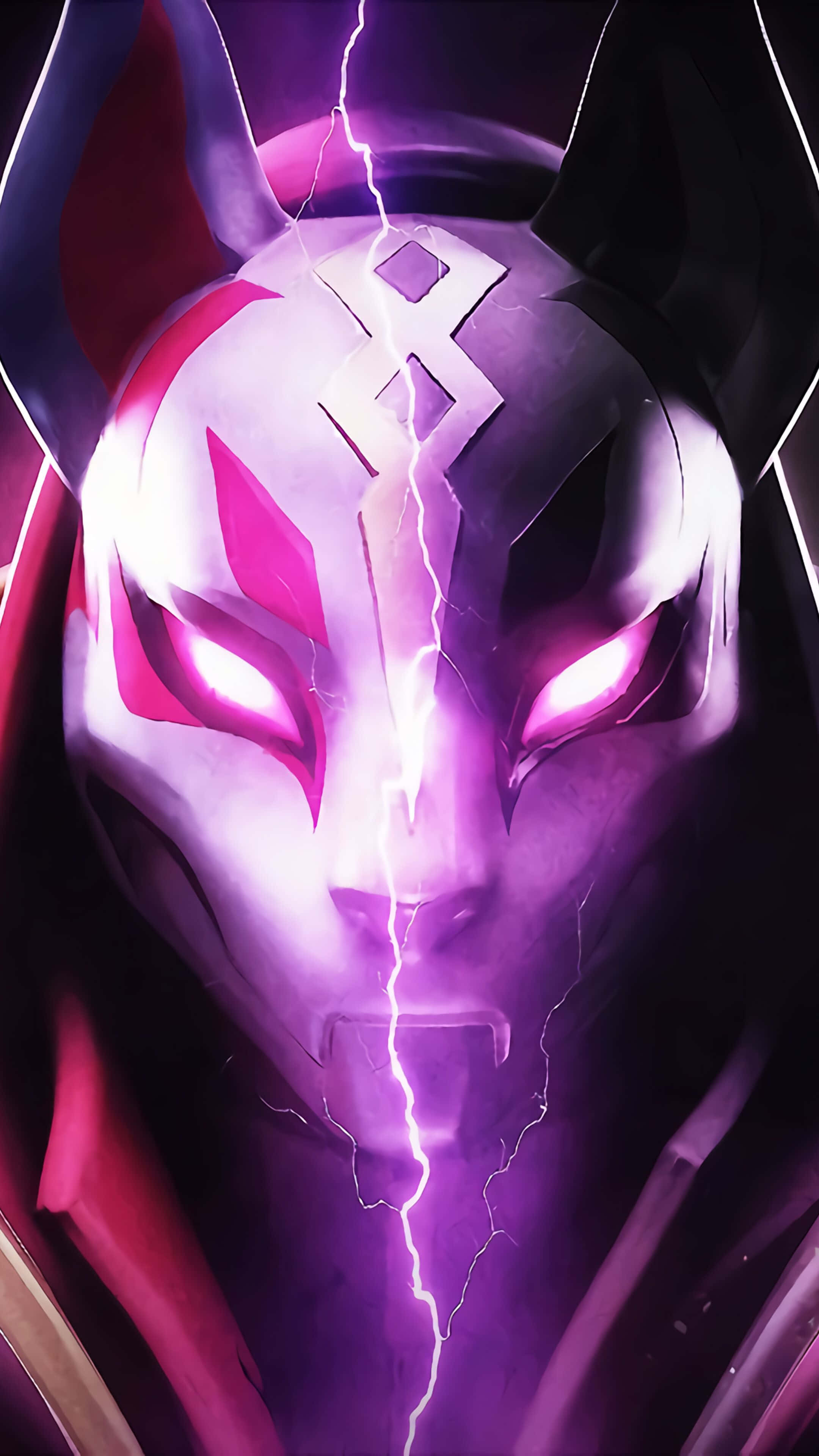Fortnite Drift, anime fox deity, glowing pink eyes, 4K Phone Wallpaper