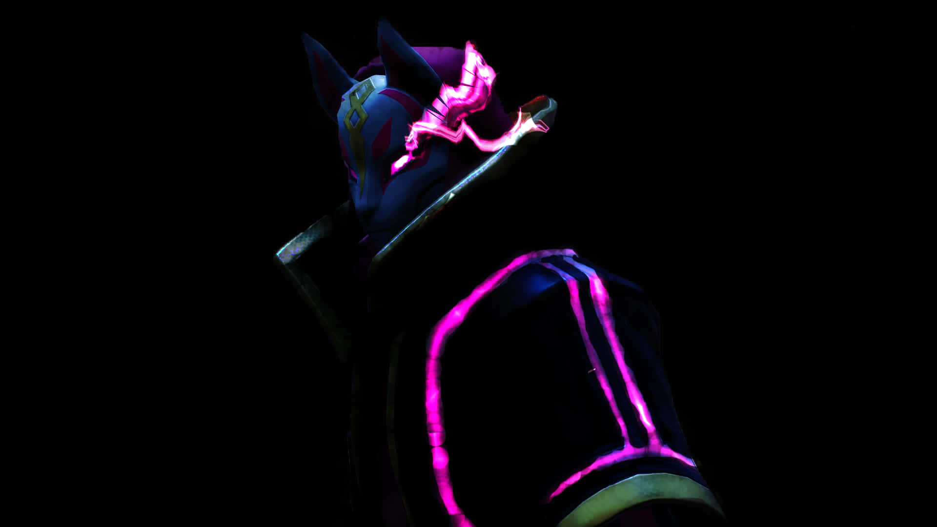 Fortnite Drift, cat-like character, glowing pink neon accents, Full HD Desktop Wallpaper