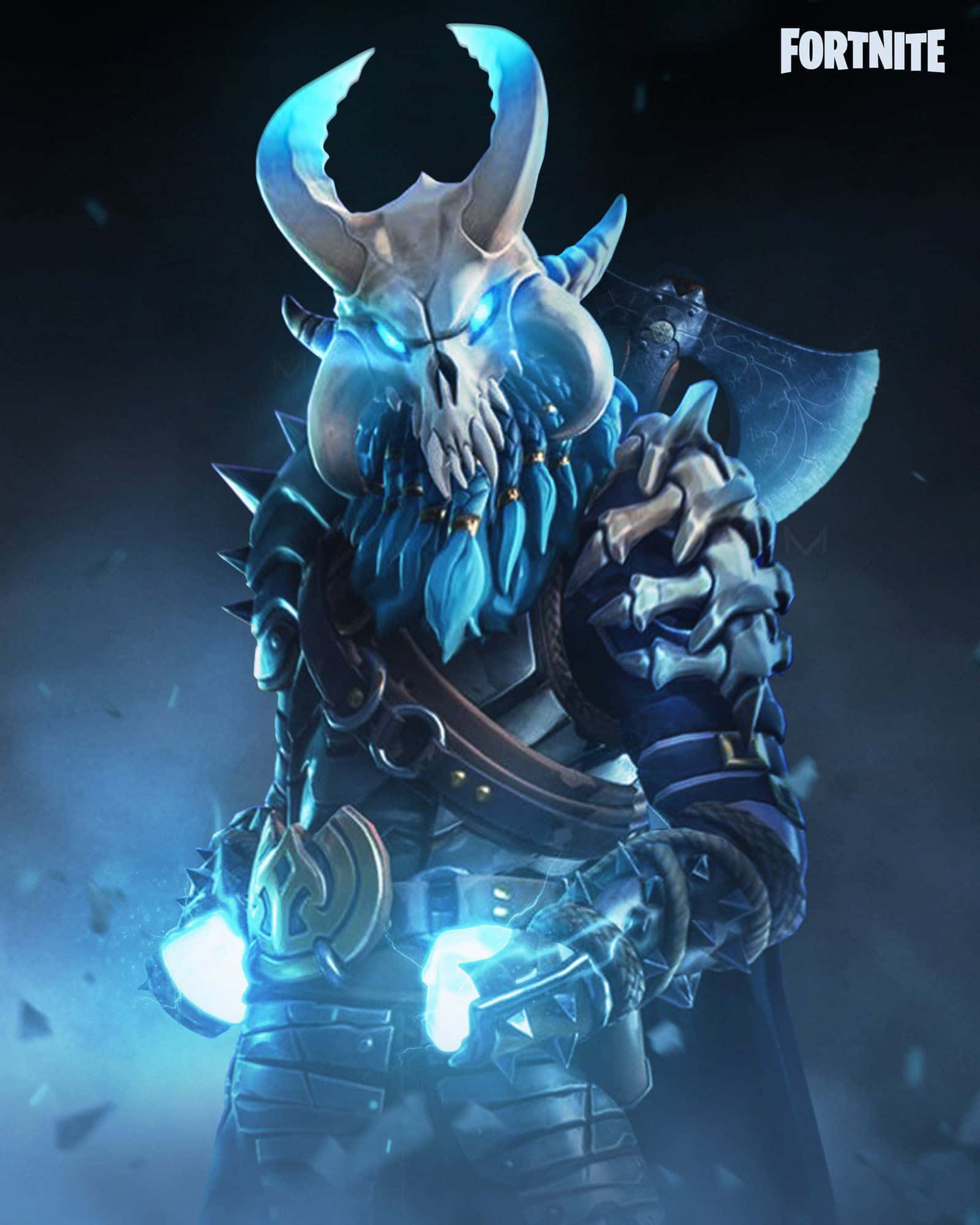 Fortnite Drift, glowing blue armor, skull helmet, Full HD Phone Wallpaper